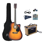 Haze F631BCEQBSGA15T Thin Body Acoustic Guitar, Sunburst, EQ, Cutaway + 15W Amplifier, Free Gig Bag, Picks