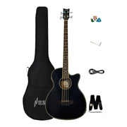Haze FB711BCEQBK44 4-String Electric-Acoustic Bass Guitar, Black + Free Gig Bag