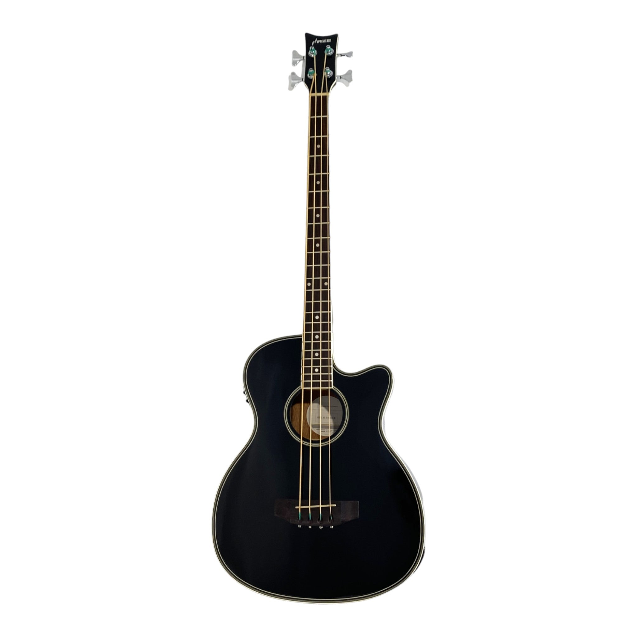 Haze FB711BCEQBK44 4-String Electric-Acoustic Bass Guitar, Black + Free Gig Bag