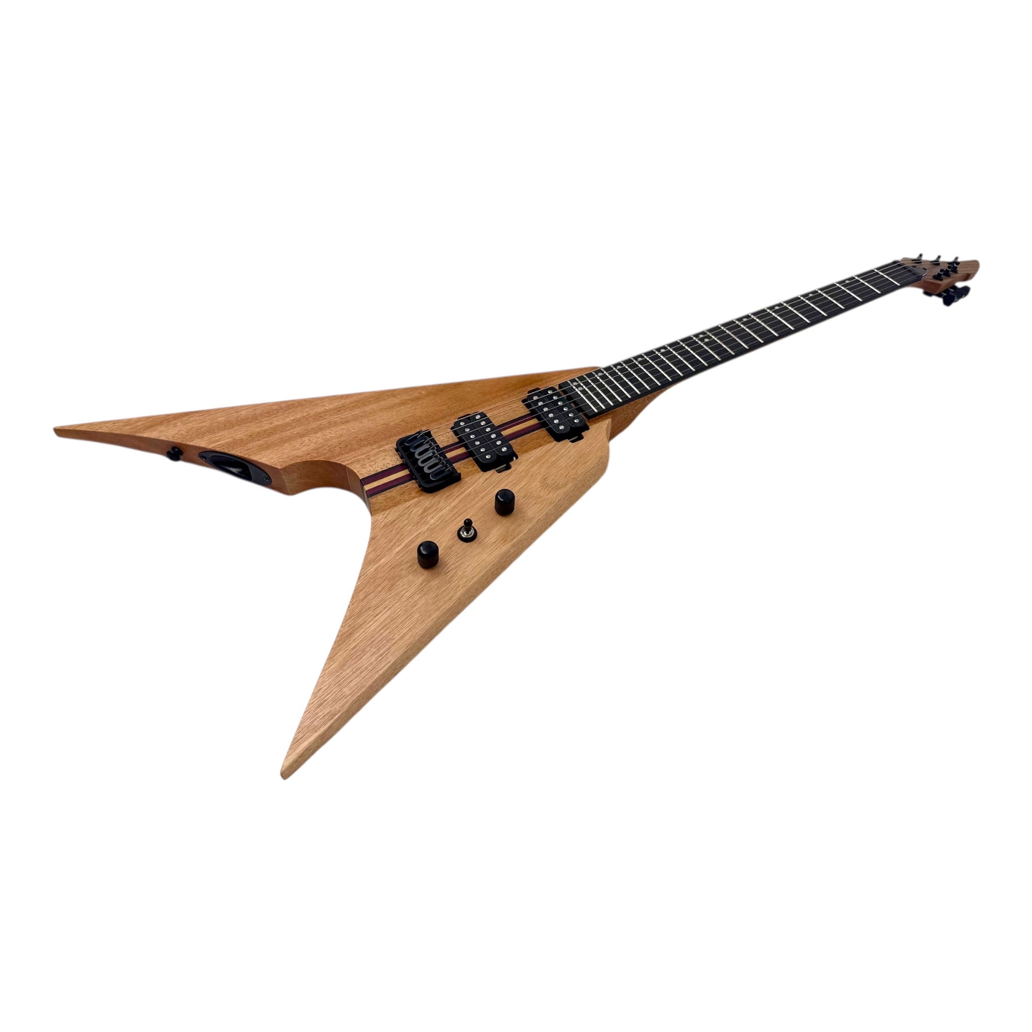 Haze FV6MS Woodgrain "Foxglove" Okoume V-Shaped Electric Guitar w/ Belcat Coil Pickups