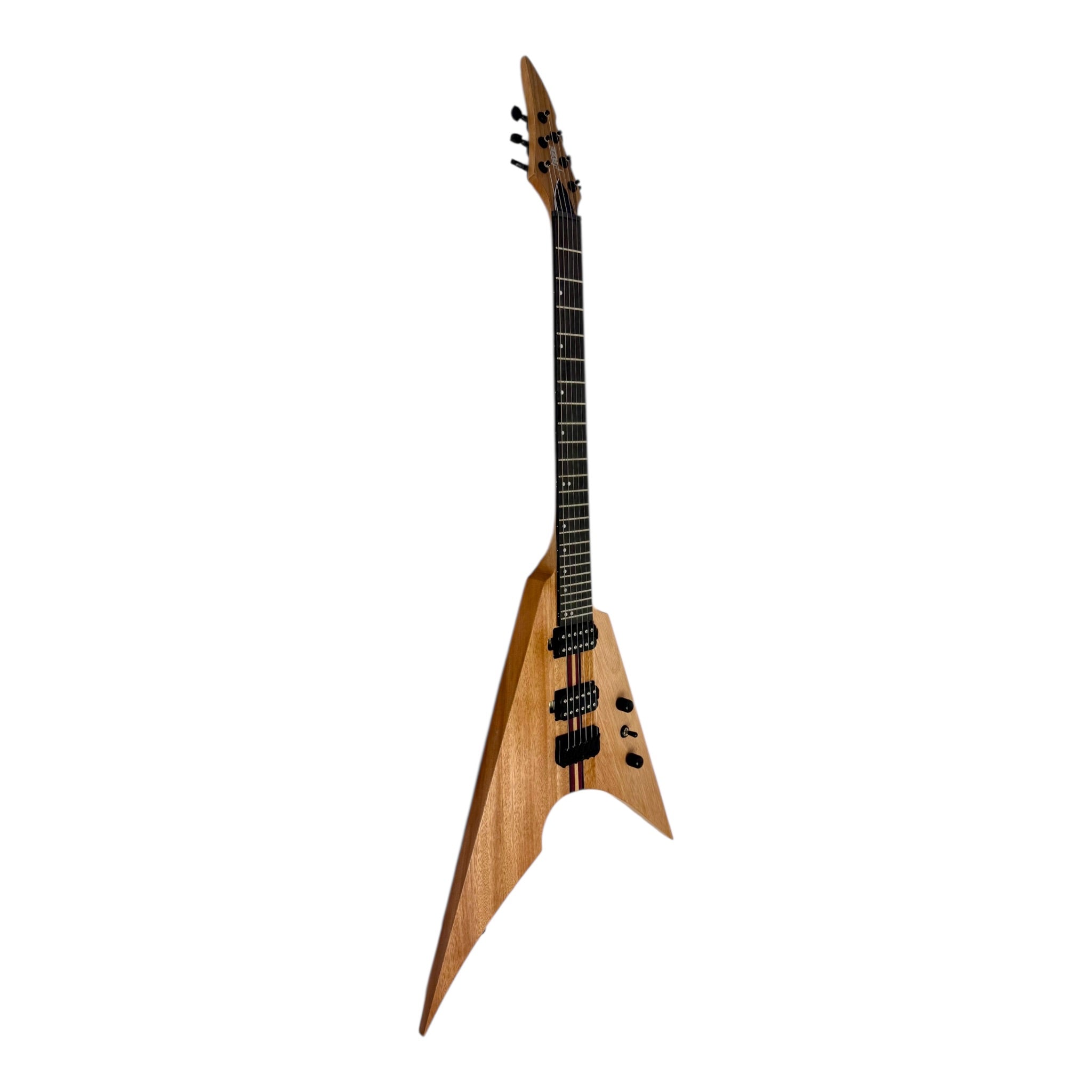 Haze FV6MS Woodgrain "Foxglove" Okoume V-Shaped Electric Guitar w/ Belcat Coil Pickups