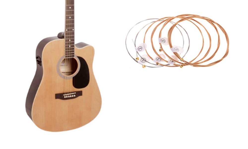 Haze Guitar Australia acoustic guitar with a set of light gauge phosphor bronze and plated steel guitar strings.