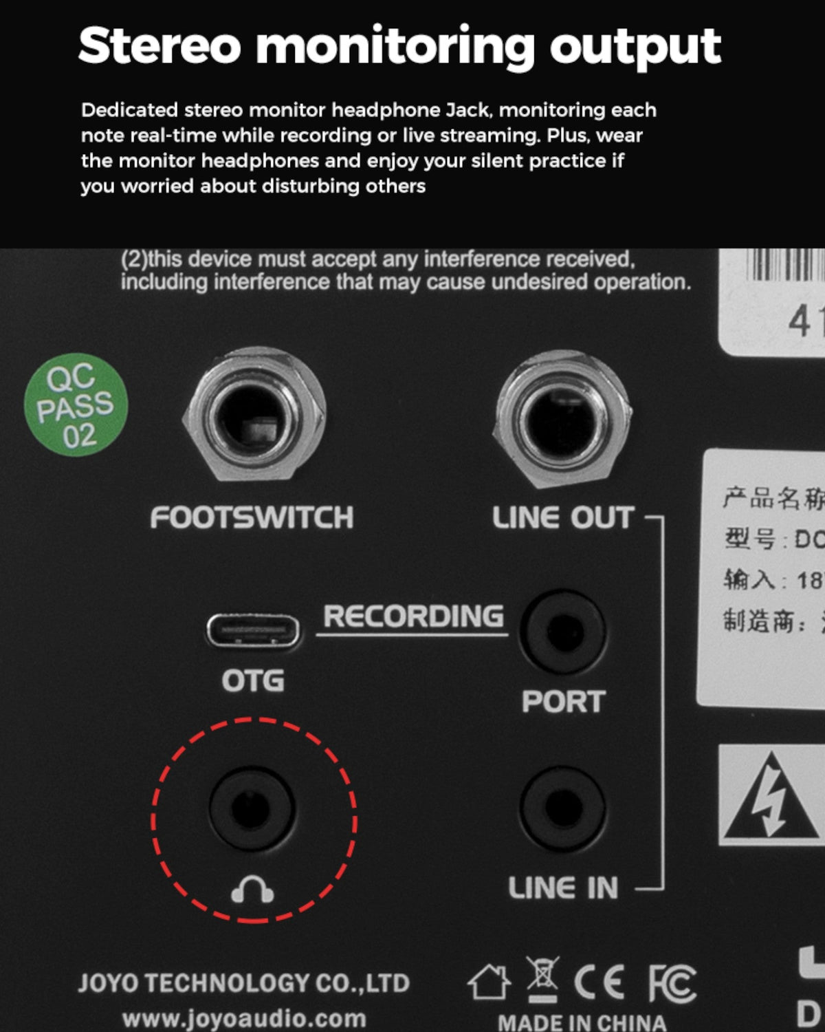 Haze Guitar Australia Joyo DC15B digital bass amp rear panel showing headphone, footswitch, and line out ports