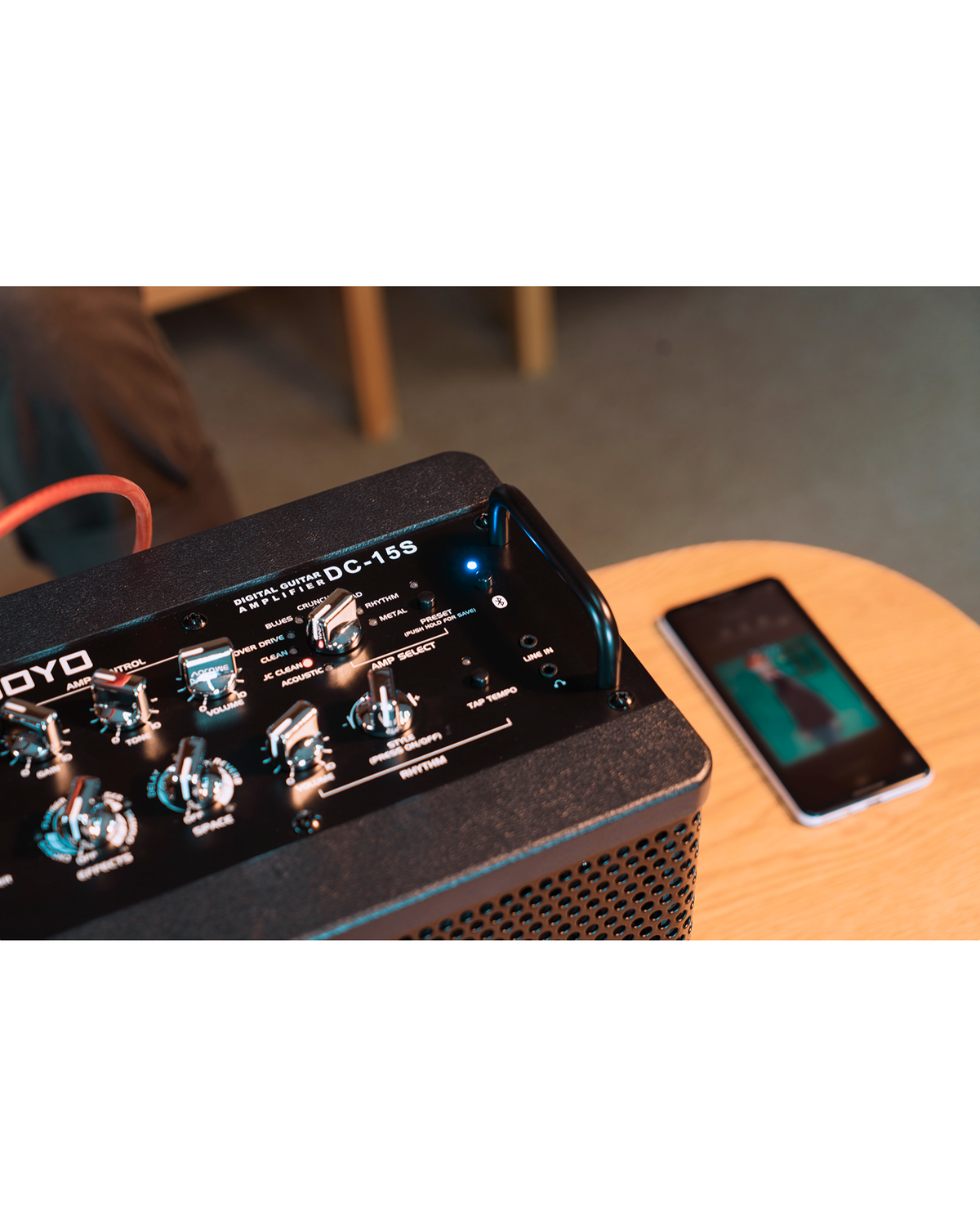 Haze Guitar Australia Joyo DC15S portable guitar amplifier control panel with Bluetooth and amp model settings