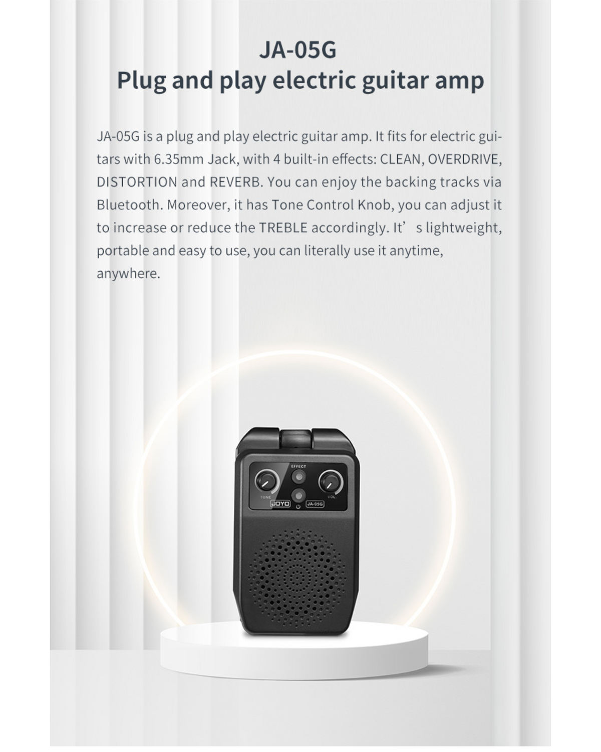 Haze Guitar Australia Joyo JA05G portable electric guitar mini amp with Bluetooth and tone controls on display