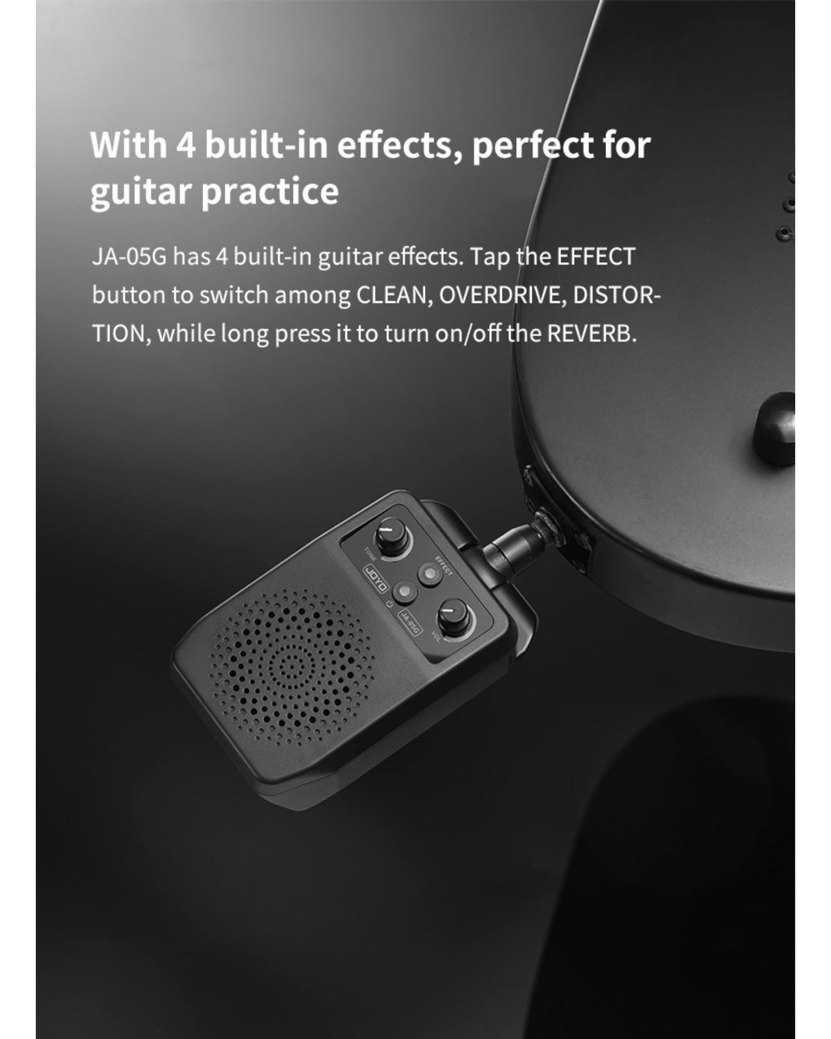 Haze Guitar Australia Joyo JA05G portable guitar amp plugged into an electric guitar for practice with effect controls