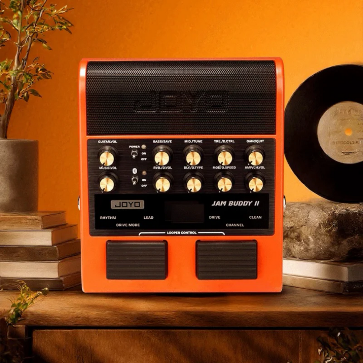Haze Guitar Australia Joyo JAM BUDDY II orange portable guitar amplifier with multi-effects and footswitch controls.