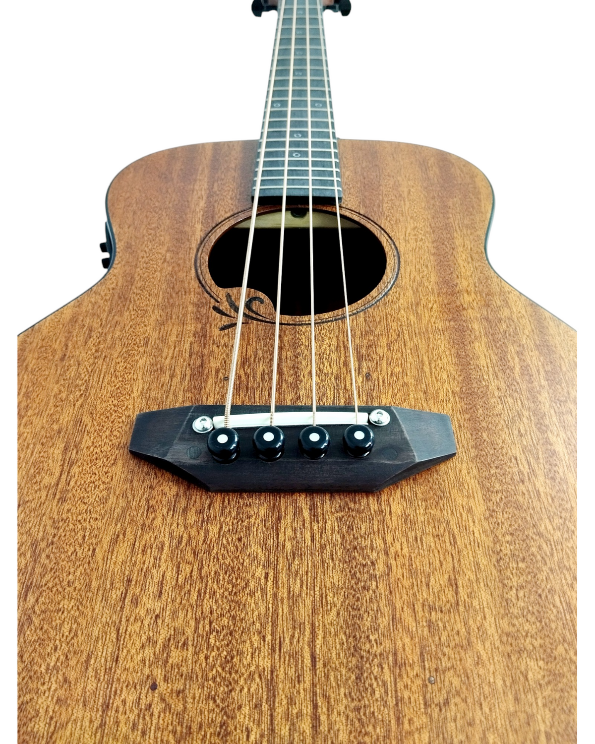 Haze Guitar Australia UB4-WB1 mini acoustic bass guitar with natural wood grain finish and four strings