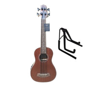 Haze Mahogany Body Walnut Fingerboard Built-in Pickups/EQ Bass Ukulele - Natural HAUB30EQ + Stand
