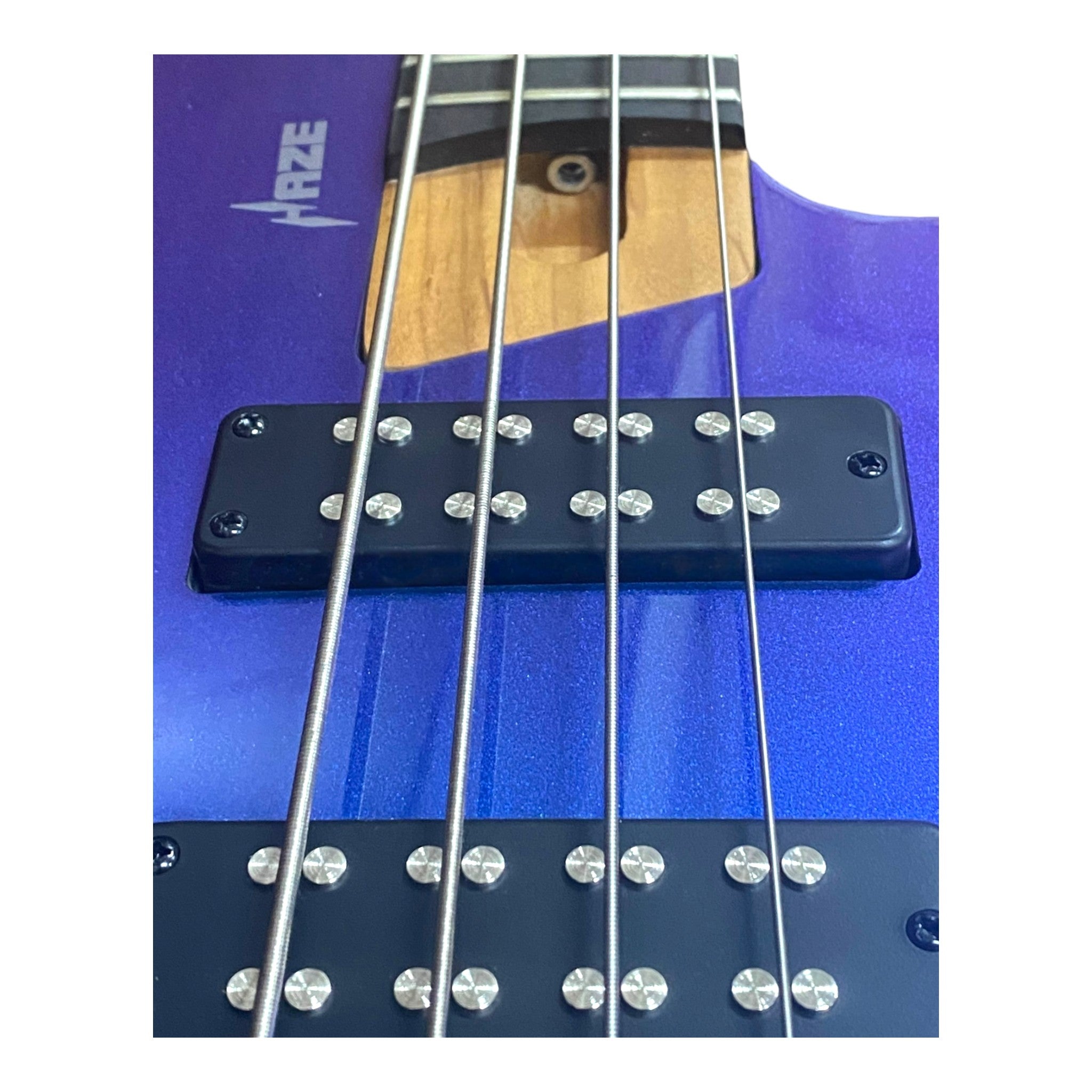 Haze HB4BLP Aurora Series Headless Electric Bass – 24-Fret Roasted Maple Neck, Blue-Purple Chameleon Finish, & Active BJ-80 Pickups