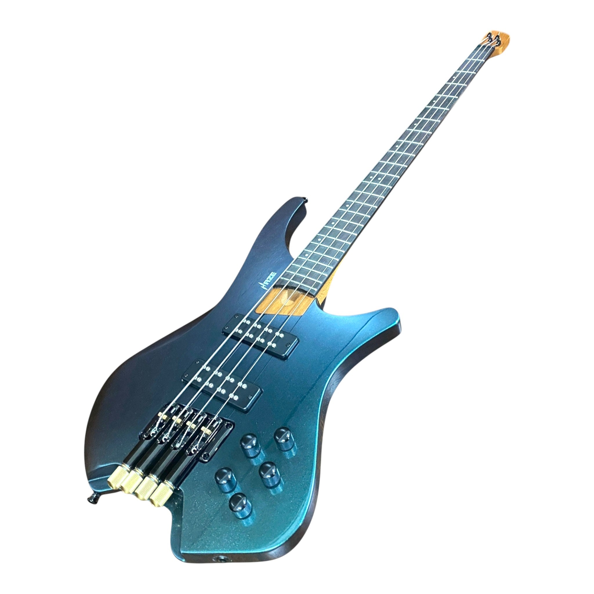 Haze HB4GNP Aurora Series Headless Electric Bass – 24-Fret Roasted Maple Neck, Green-Purple Chameleon Finish, & Active BJ-80 Pickups