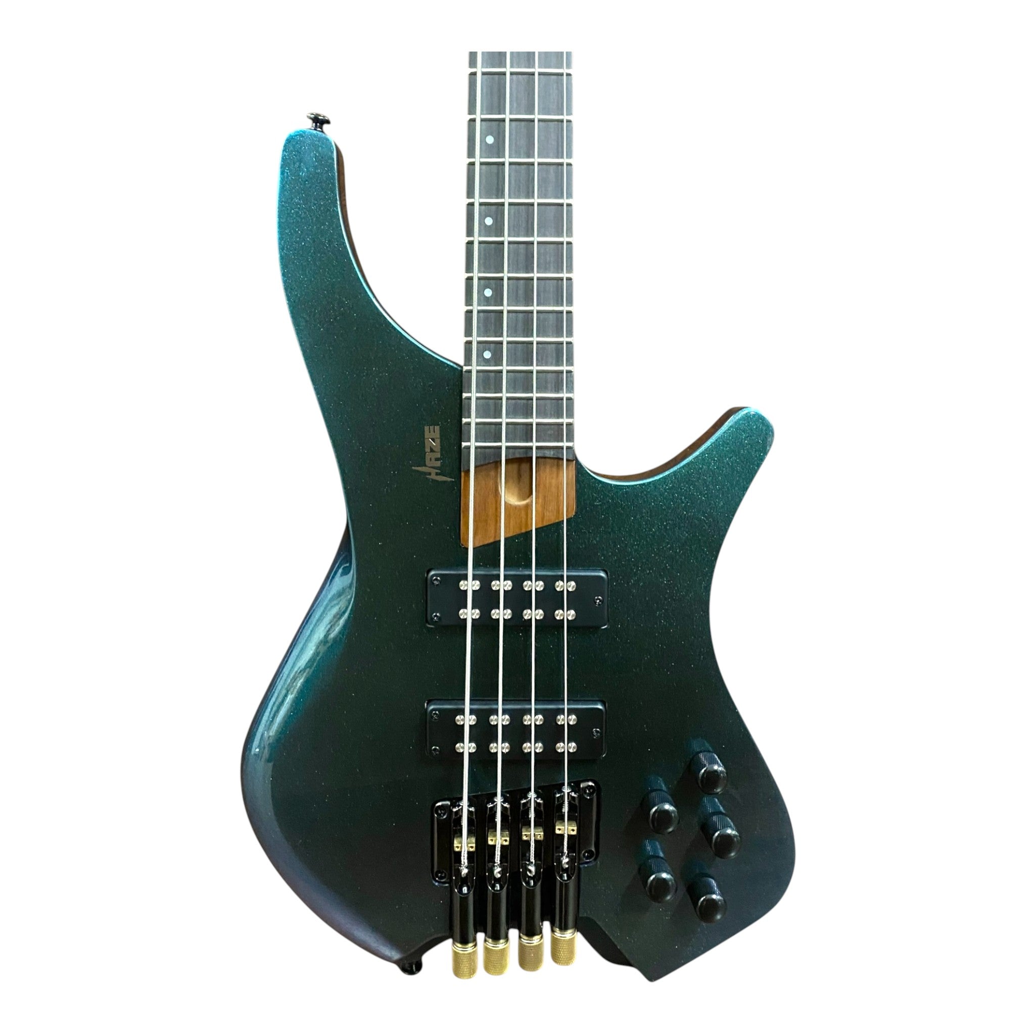 Haze HB4GNP Aurora Series Headless Electric Bass – 24-Fret Roasted Maple Neck, Green-Purple Chameleon Finish, & Active BJ-80 Pickups