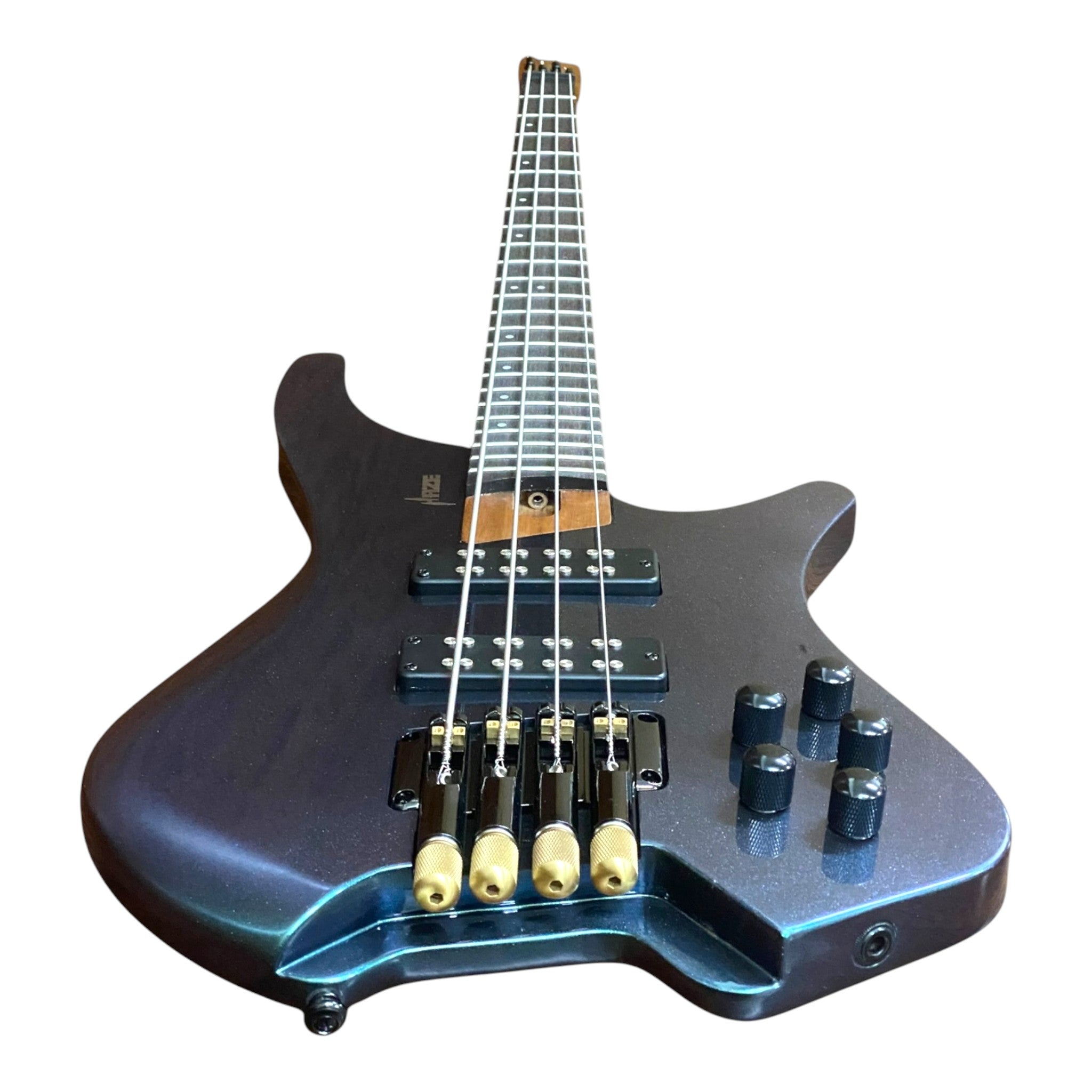 Haze HB4GNP Aurora Series Headless Electric Bass – 24-Fret Roasted Maple Neck, Green-Purple Chameleon Finish, & Active BJ-80 Pickups