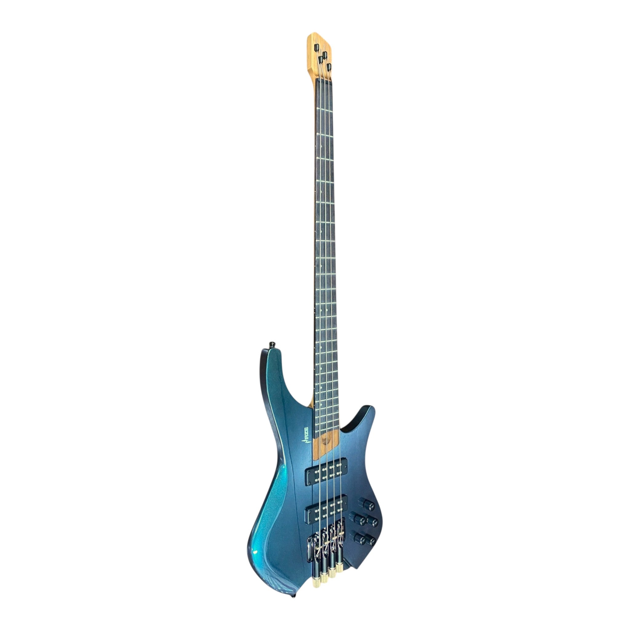Haze HB4GNP Aurora Series Headless Electric Bass – 24-Fret Roasted Maple Neck, Green-Purple Chameleon Finish, & Active BJ-80 Pickups