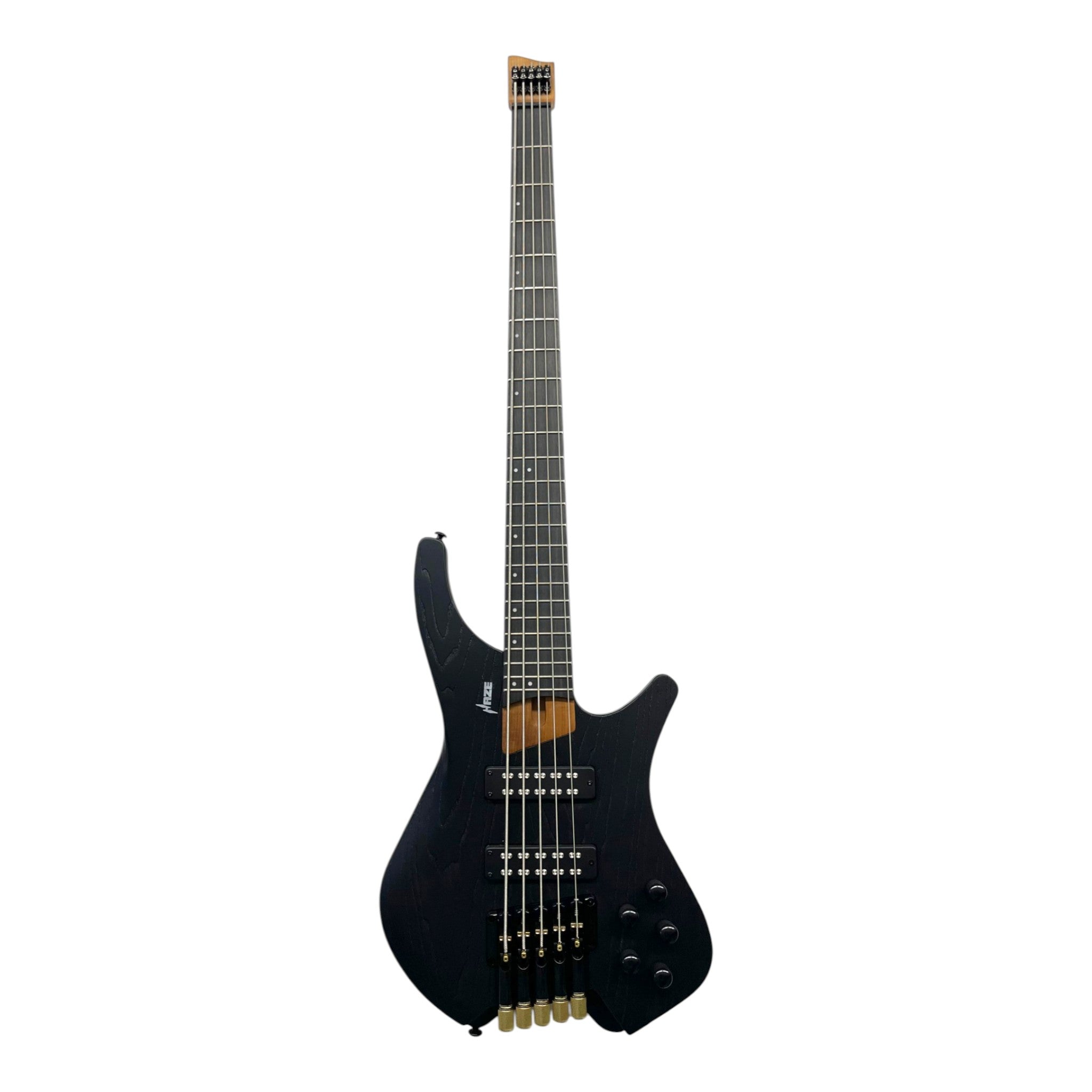 Haze HB5 “Ashbound” Headless 5-String Electric Bass – Active BJ-80 Pickups – Woodgrain Black – HB5BK