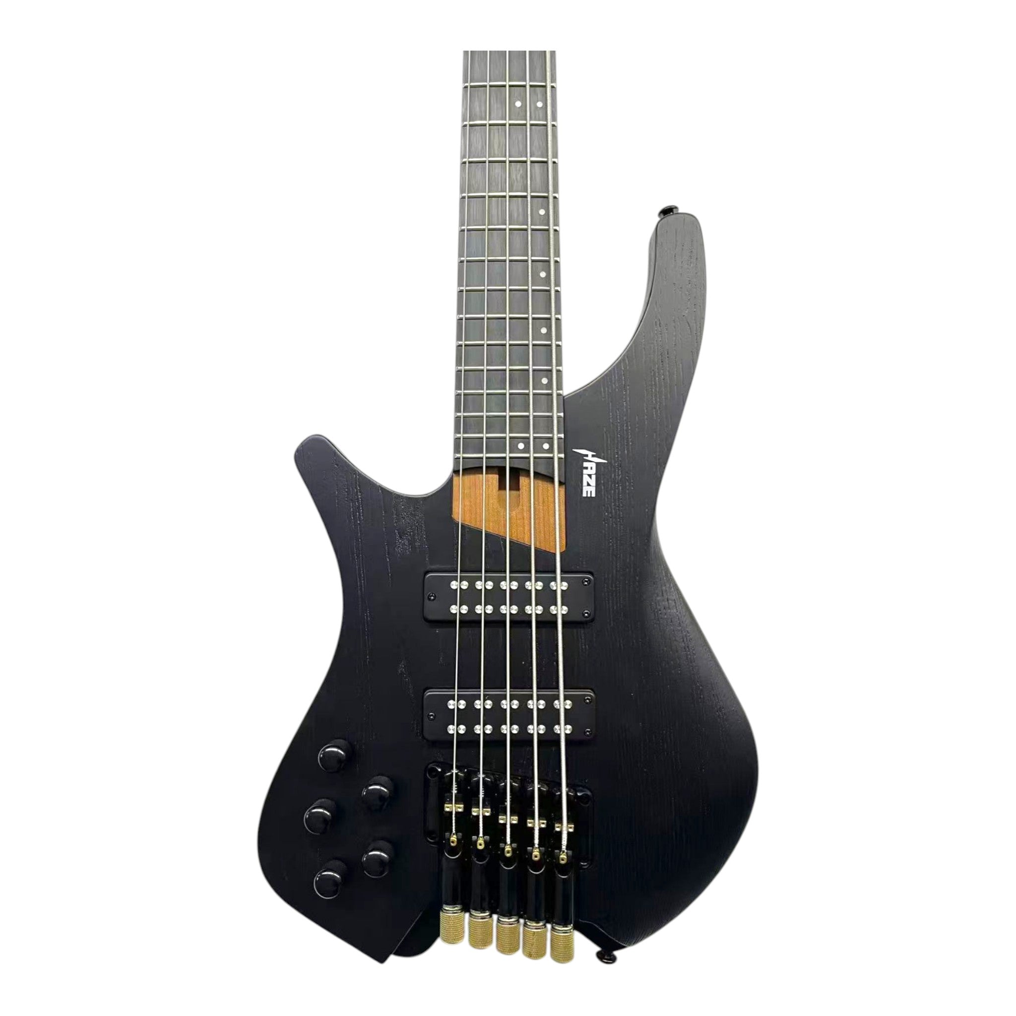 (PREORDER: ETA MID-MARCH 2026) Haze HB5 “Ashbound” Left-Handed Headless 5-String Electric Bass – Active BJ-80 Pickups – Woodgrain Black – HB5BKLH