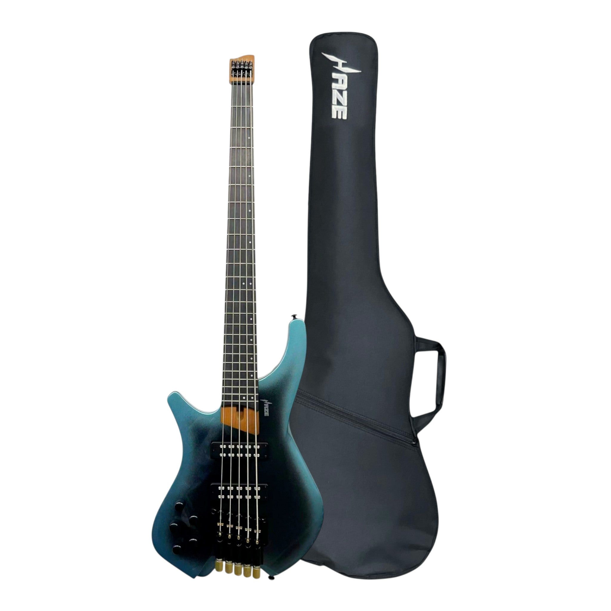 (PREORDER: ETA MID-MARCH 2026) Haze HB5 “Nightwave” Left-Handed Headless 5-String Electric Bass – Active BJ-80 Pickups – Metallic Blueburst – HB5BLLH