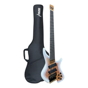 Haze HB5FFMS Voyager Series Headless Fanned Fret 5-String Electric Bass – Roasted Maple Neck, White Sunburst Finish, & Active BJ-80 Pickups