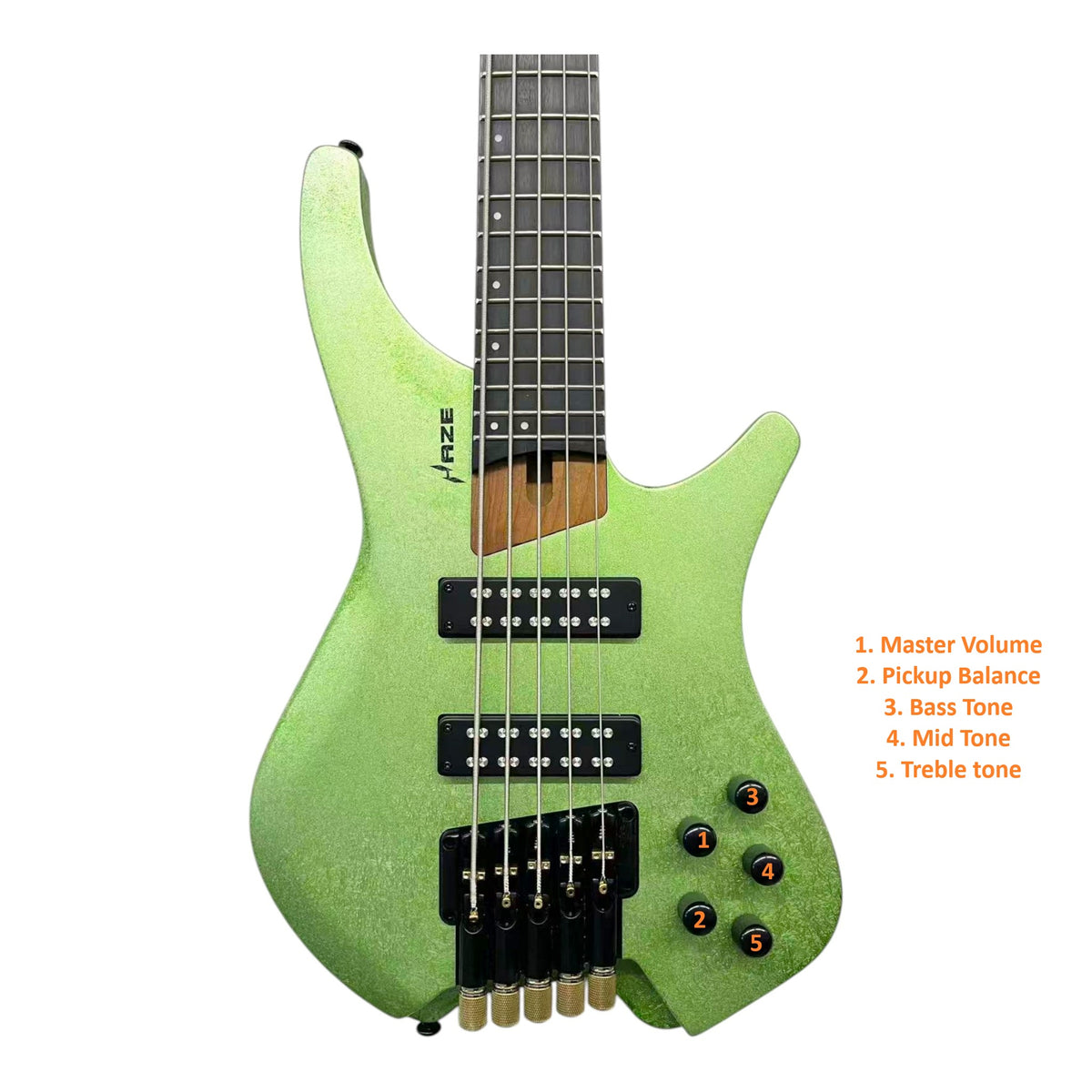 Haze HB5 “Emerald” Headless 5-String Electric Bass – Active BJ-80 Pickups – Snowflake Green – HB5SG