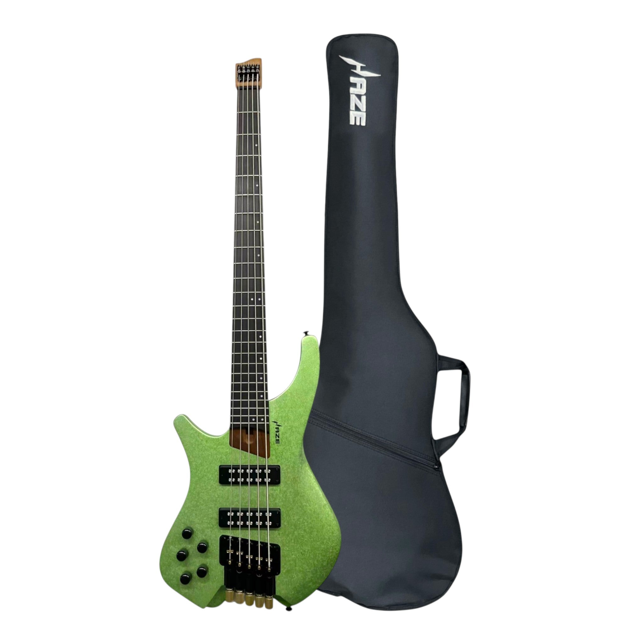 (PREORDER: ETA MID-MARCH 2026) Haze HB5 “Emerald” Left-Handed Headless 5-String Electric Bass – Active BJ-80 Pickups – Snowflake Green – HB5SGLH