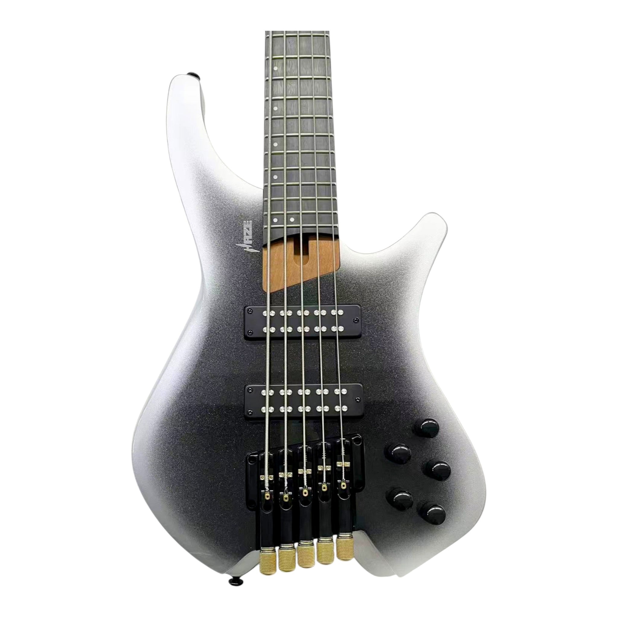 (PREORDER: ETA MID-MARCH 2026) Haze HB5 “Silverstorm” Headless 5-String Electric Bass – Active BJ-80 Pickups – Metallic Silverburst – HB5SI