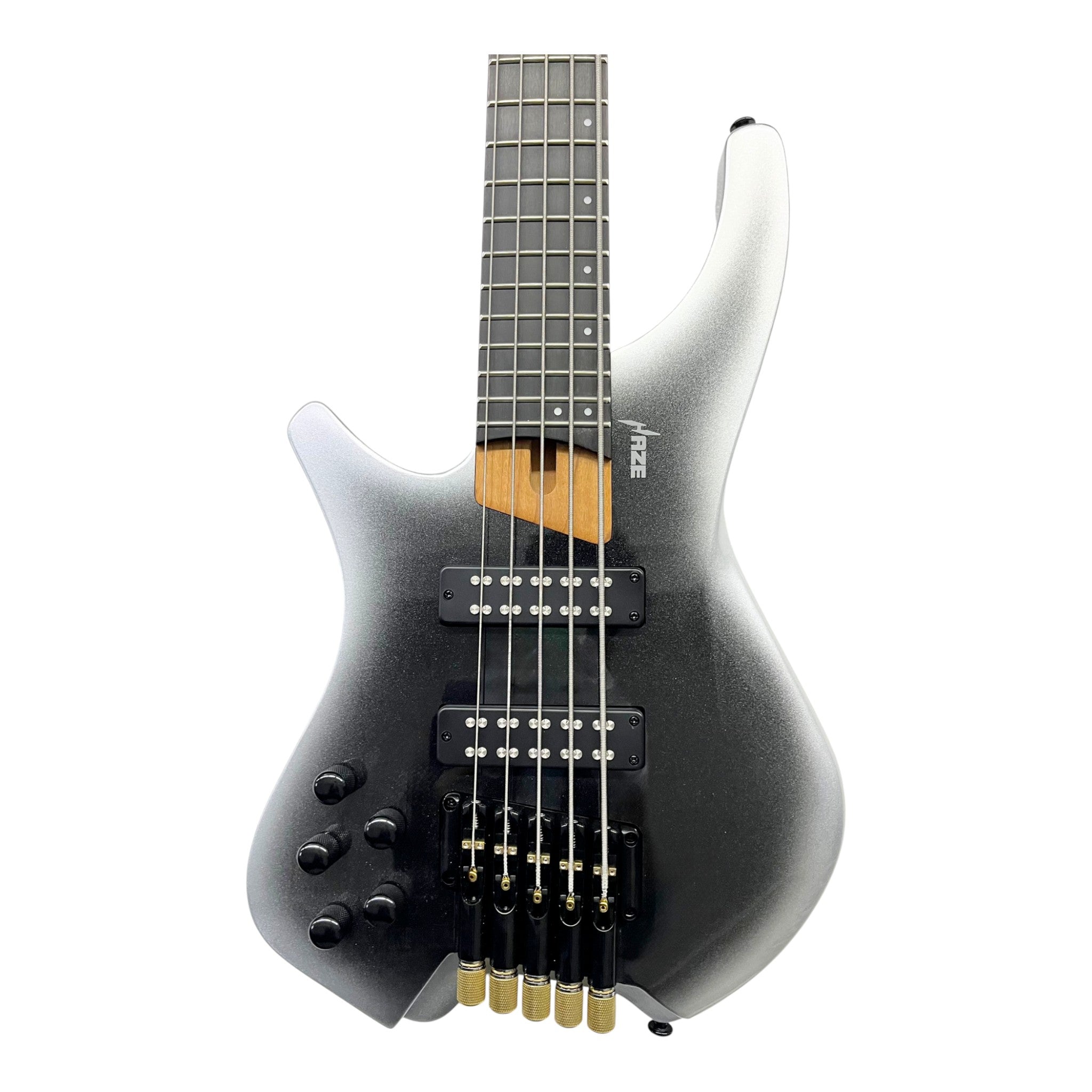 (PREORDER: ETA MID-MARCH 2026) Haze HB5 “Silverstorm” Left-Handed Headless 5-String Electric Bass – Active BJ-80 Pickups – Metallic Silverburst – HB5SILH