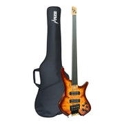 Haze HHLB4 Voyager Series Headless Fretless Electric Bass – Roasted Maple Neck, Brown Sunburst Finish, & Active BJ-80 Pickups