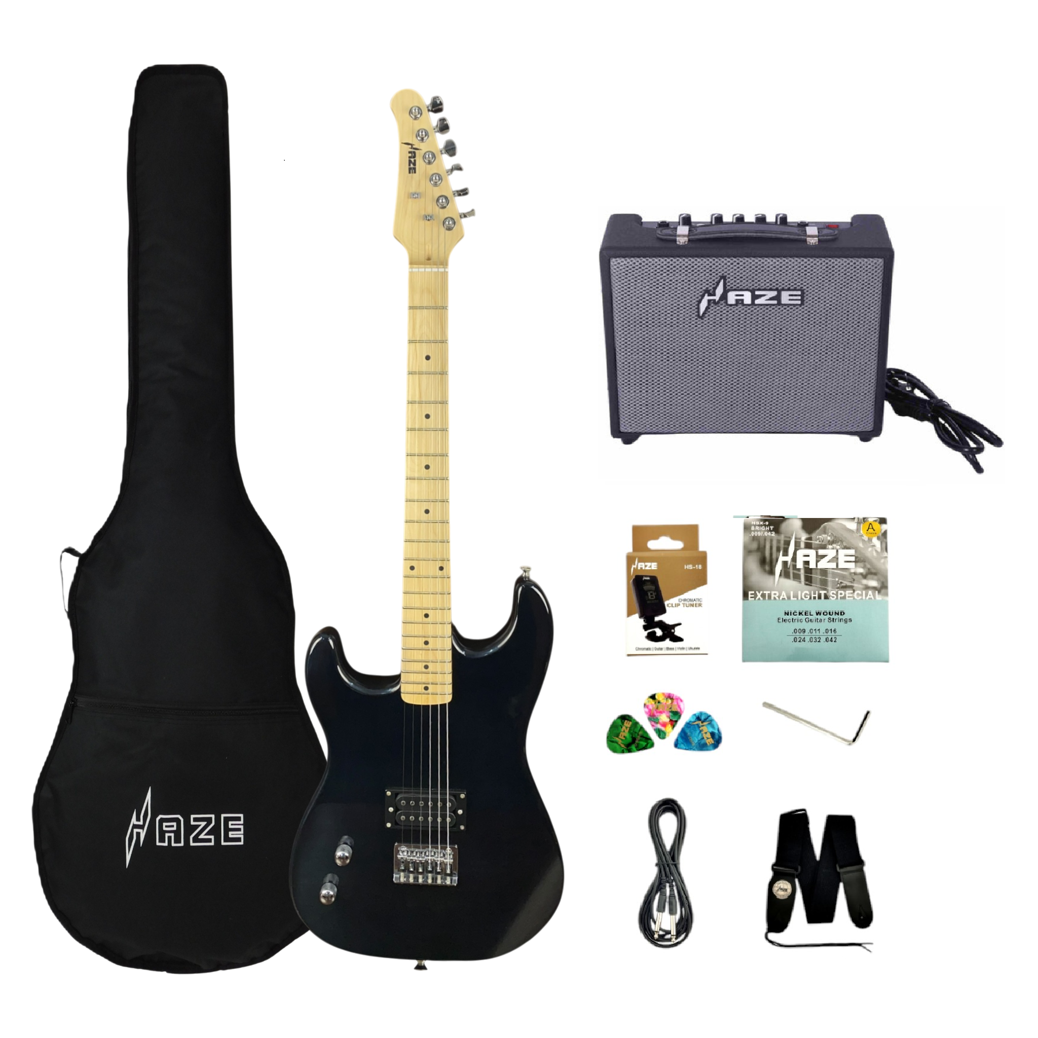 Haze HST01 "Asteroid" Black Left-Handed 4/4 Size Student Electric Guitar + 10W Amp (Optional)
