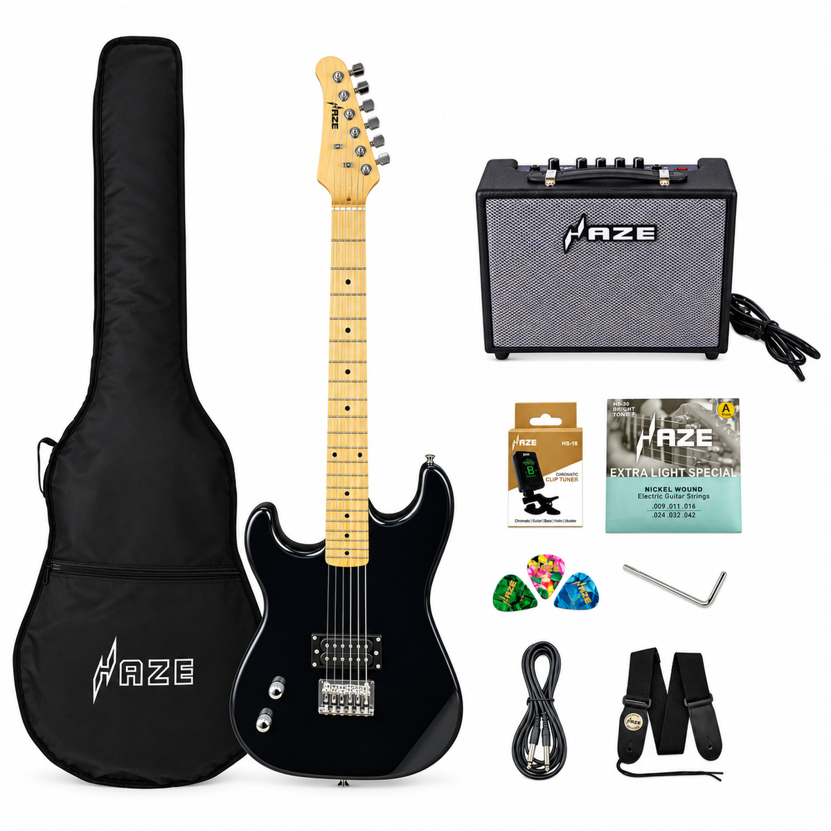 Haze Asteroid HST01 3/4 Left-Handed Student Electric Guitar – Black (HST01BK34LH) | Optional Amp & Accessories