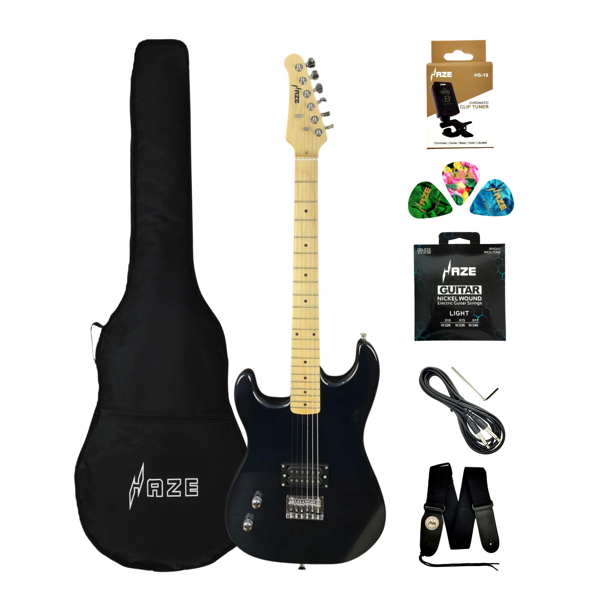 Haze HST01 "Asteroid" Black Left-Handed 4/4 Size Student Electric Guitar + 10W Amp (Optional)