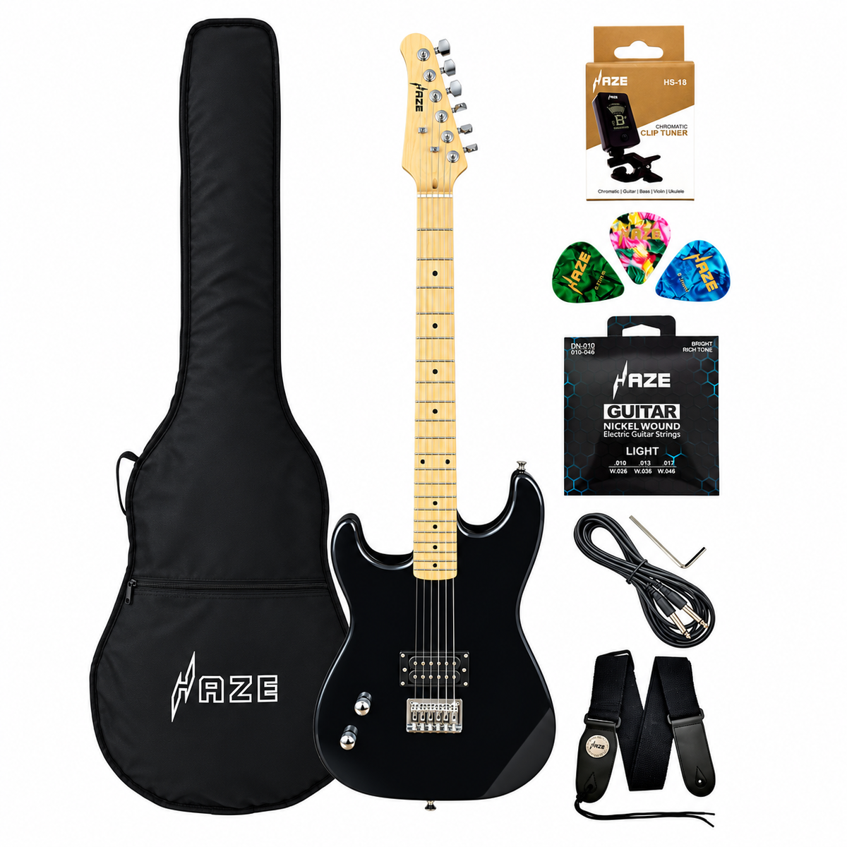 Haze Asteroid HST01 3/4 Left-Handed Student Electric Guitar – Black (HST01BK34LH) | Optional Amp & Accessories