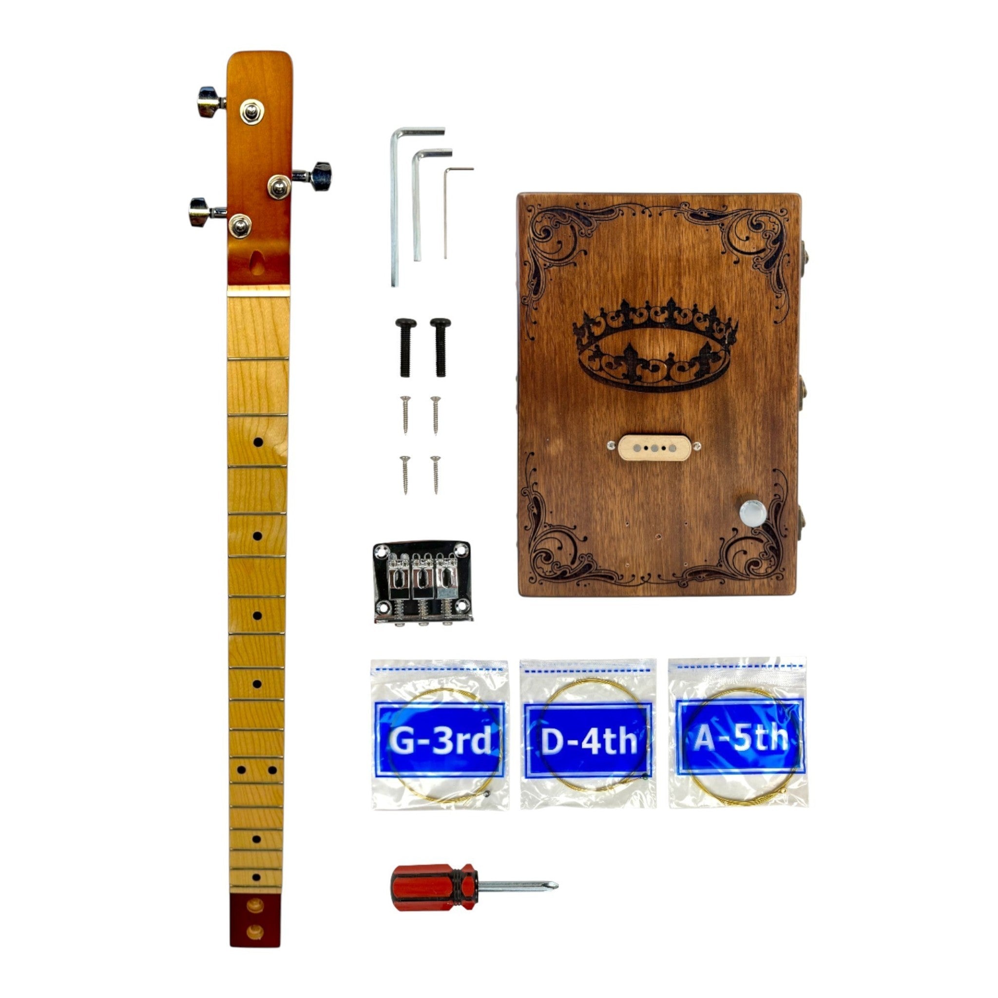 Haze "Royal" Mahogany Body 3-String Electric Cigar Box Guitar Complete DIY Kit - Passive Single Coil Pickup - HX58