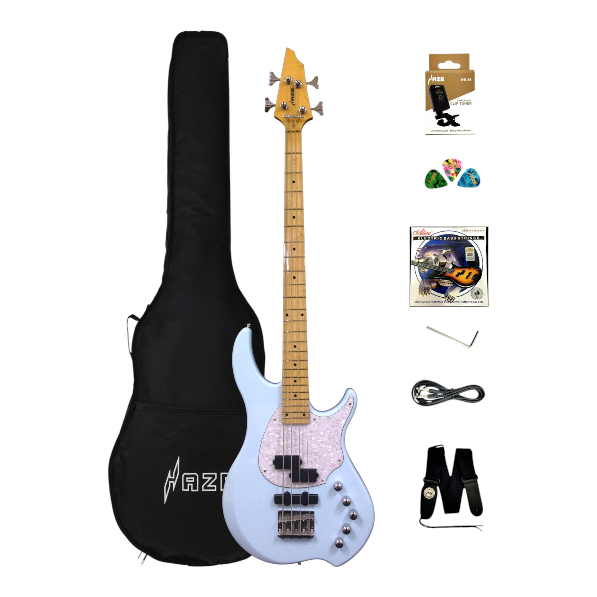 Haze Single-Coil Solid White Poplar Hybrid Electric Bass Guitar - Blue HYBRID4PJ