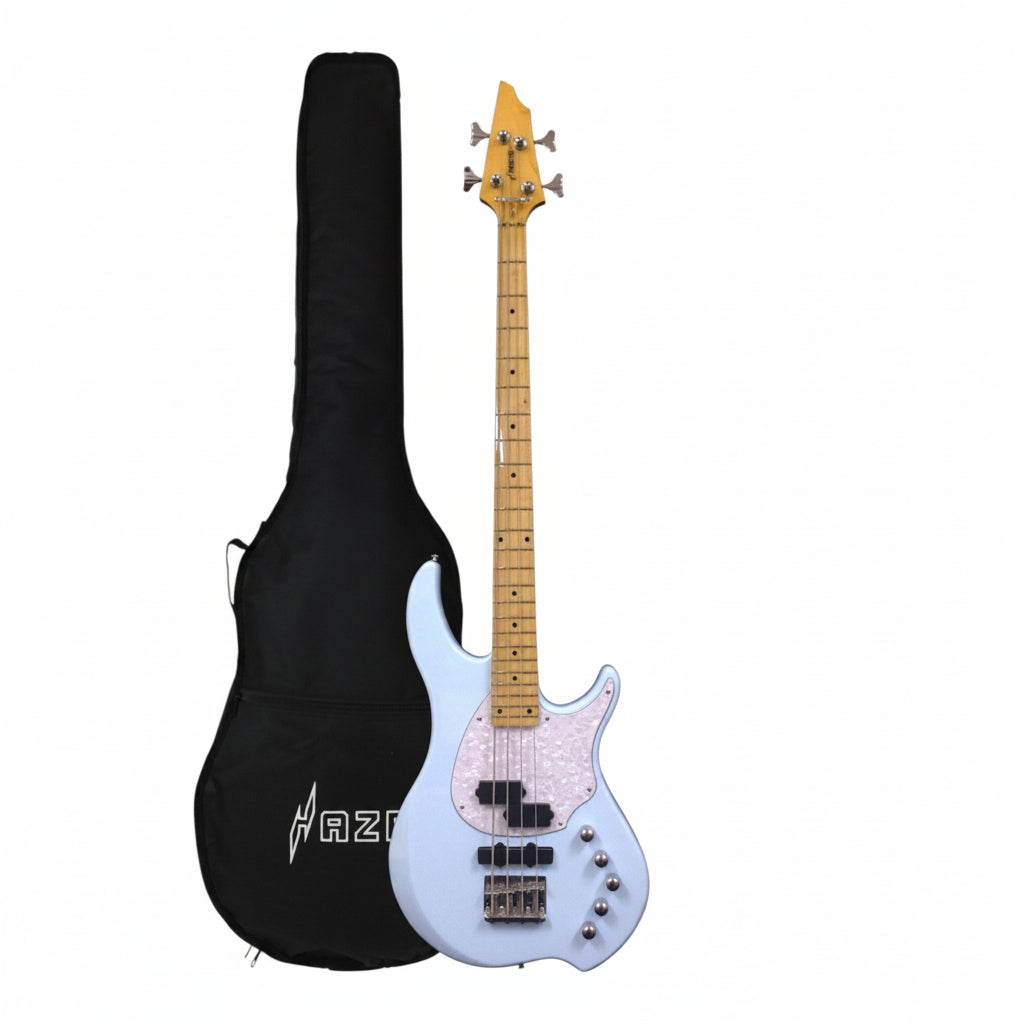 Haze Single-Coil Solid White Poplar Hybrid Electric Bass Guitar - Blue HYBRID4PJ