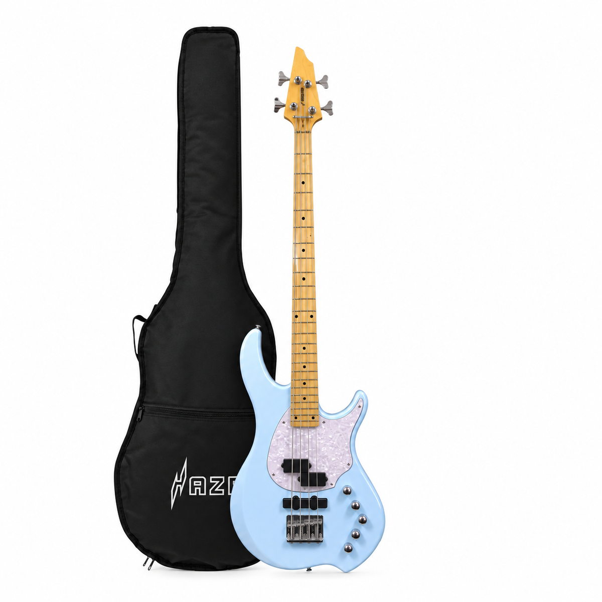 Haze Single-Coil Solid White Poplar Hybrid Electric Bass Guitar - Blue HYBRID4PJ