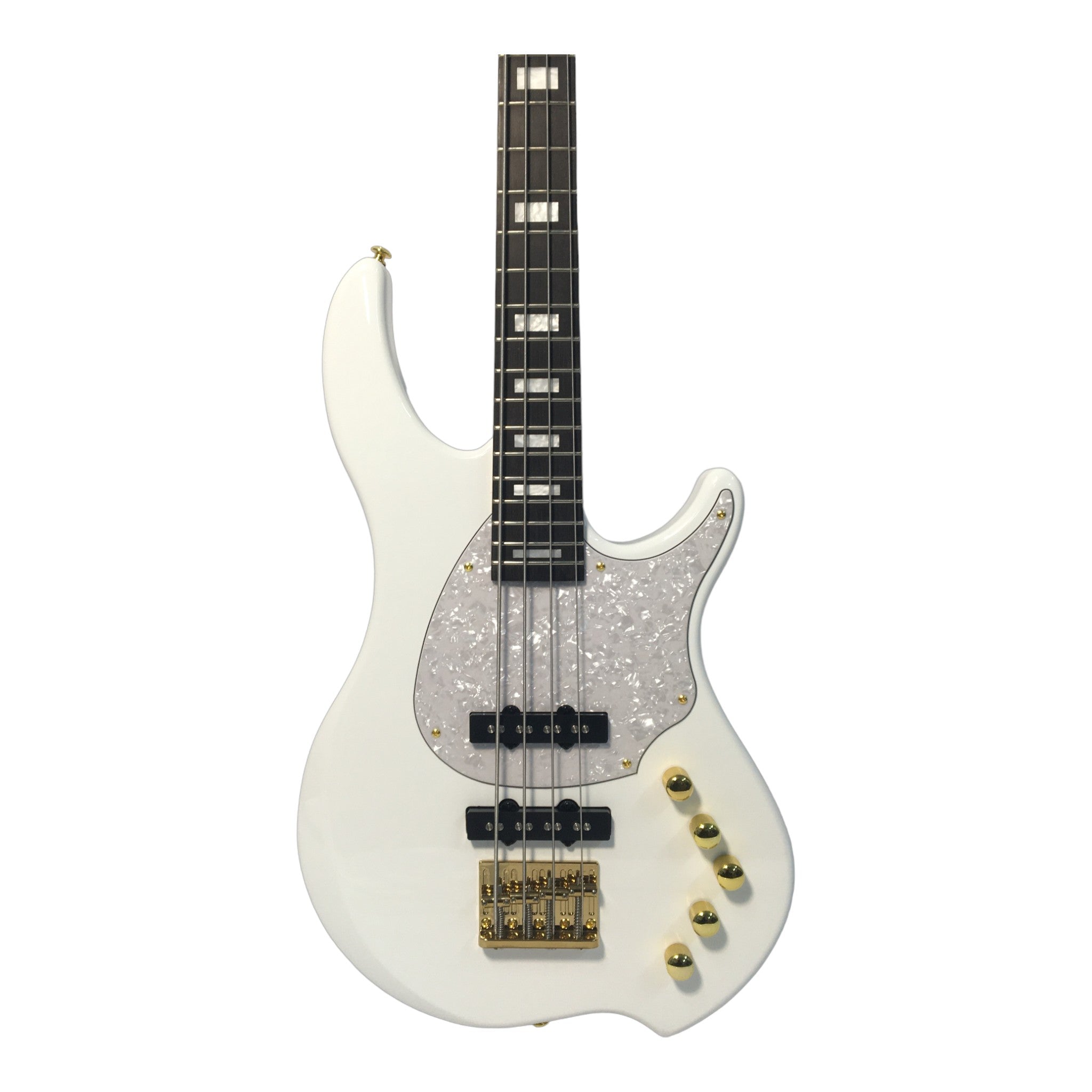 Haze Active Single-Coil Solid Mahogany Hybrid Electric Bass Guitar - White HYBRID4PWH
