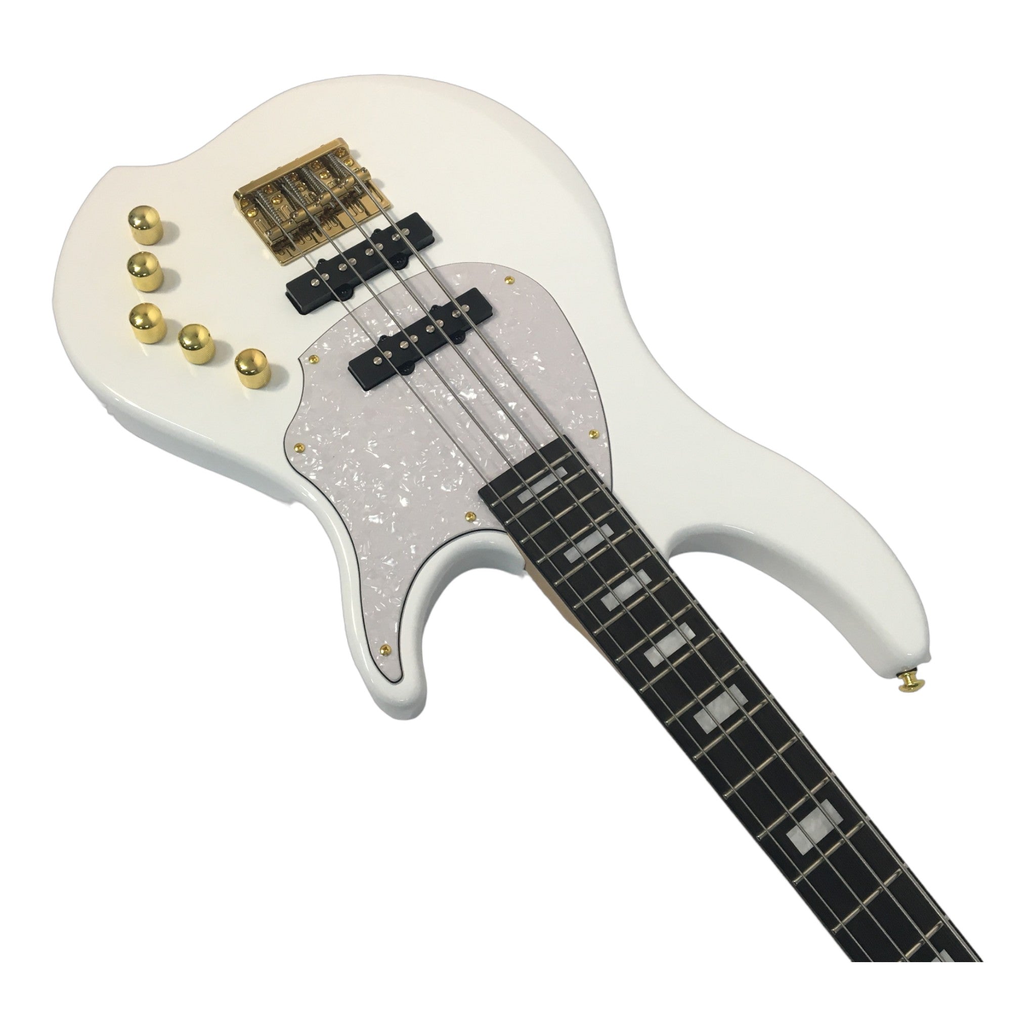 Haze Active Single-Coil Solid Mahogany Hybrid Electric Bass Guitar - White HYBRID4PWH