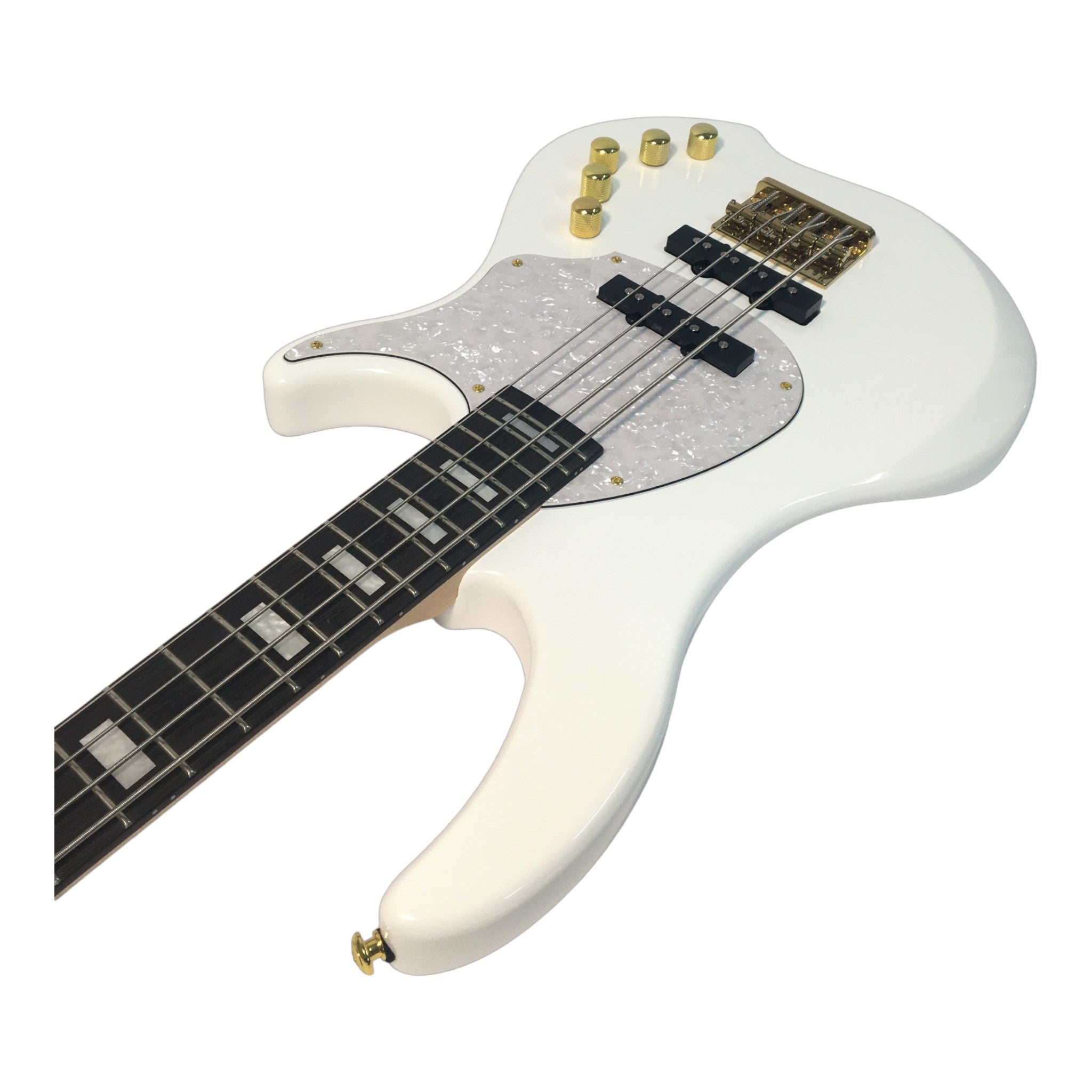 Haze Active Single-Coil Solid Mahogany Hybrid Electric Bass Guitar - White HYBRID4PWH