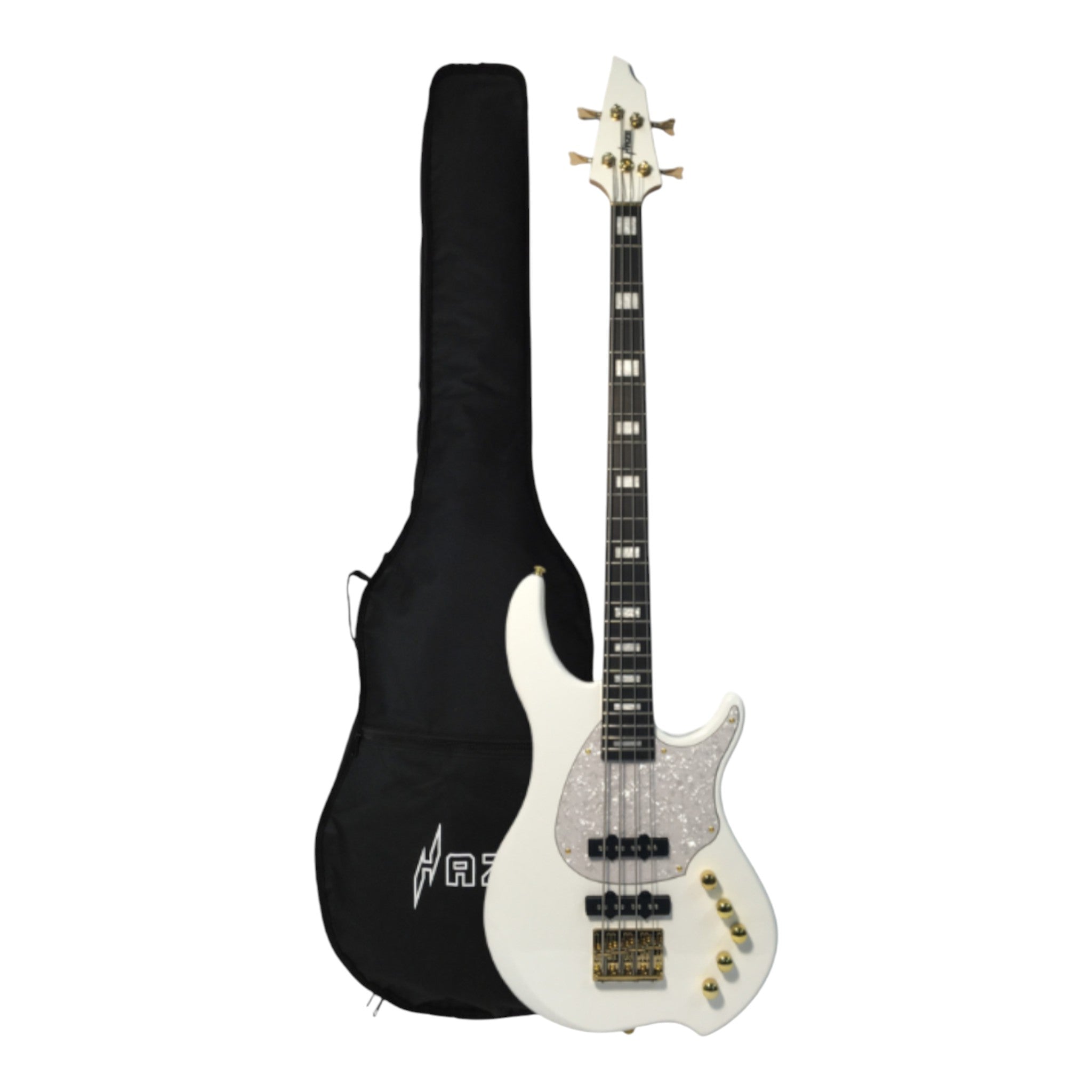 Haze Active Single-Coil Solid Mahogany Hybrid Electric Bass Guitar - White HYBRID4PWH