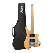 Haze HZHL1A Raw Woodgrain Headless Electric Guitar with Split Coil & Whammy