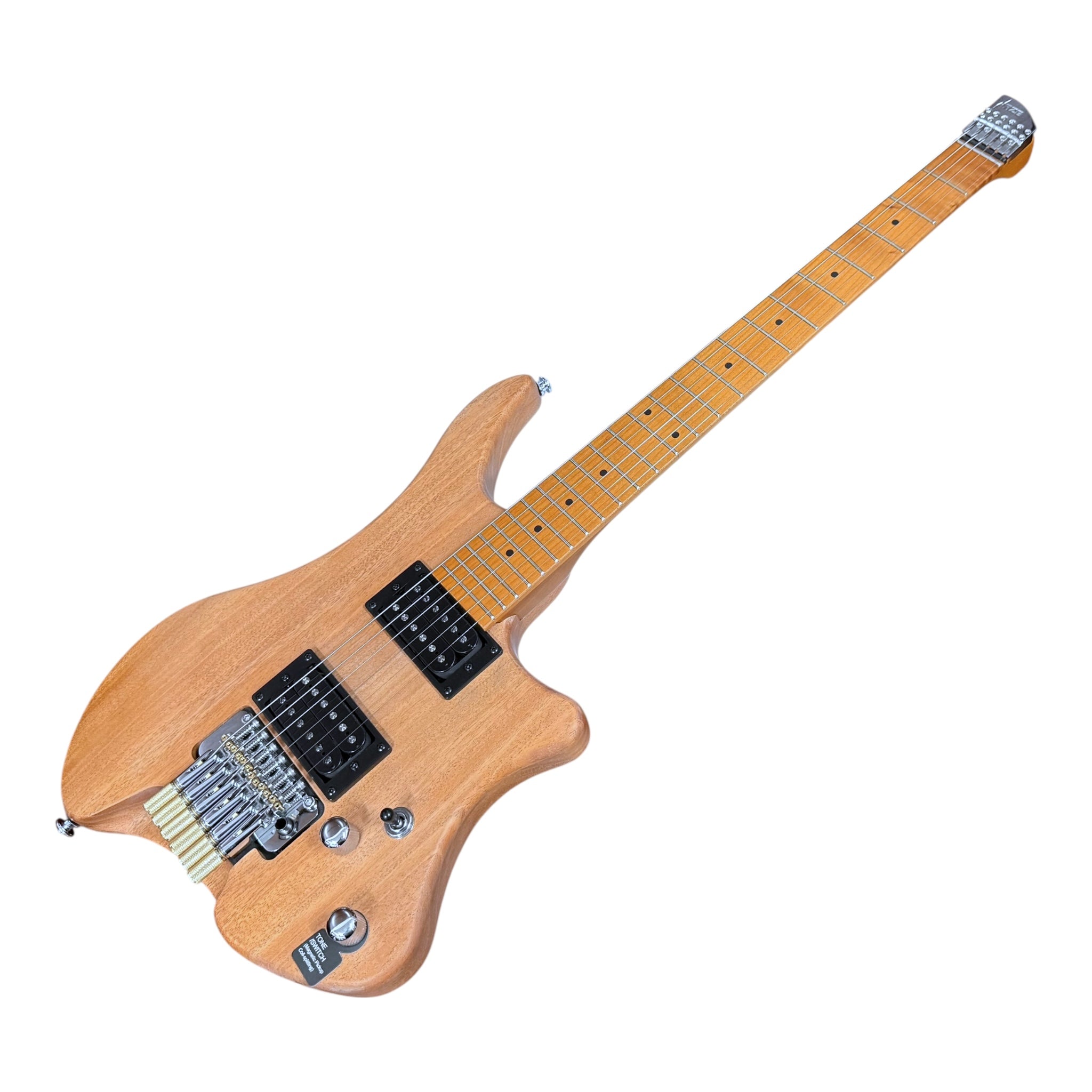 Haze HZHL1A Raw Woodgrain Headless Electric Guitar with Split Coil & Whammy