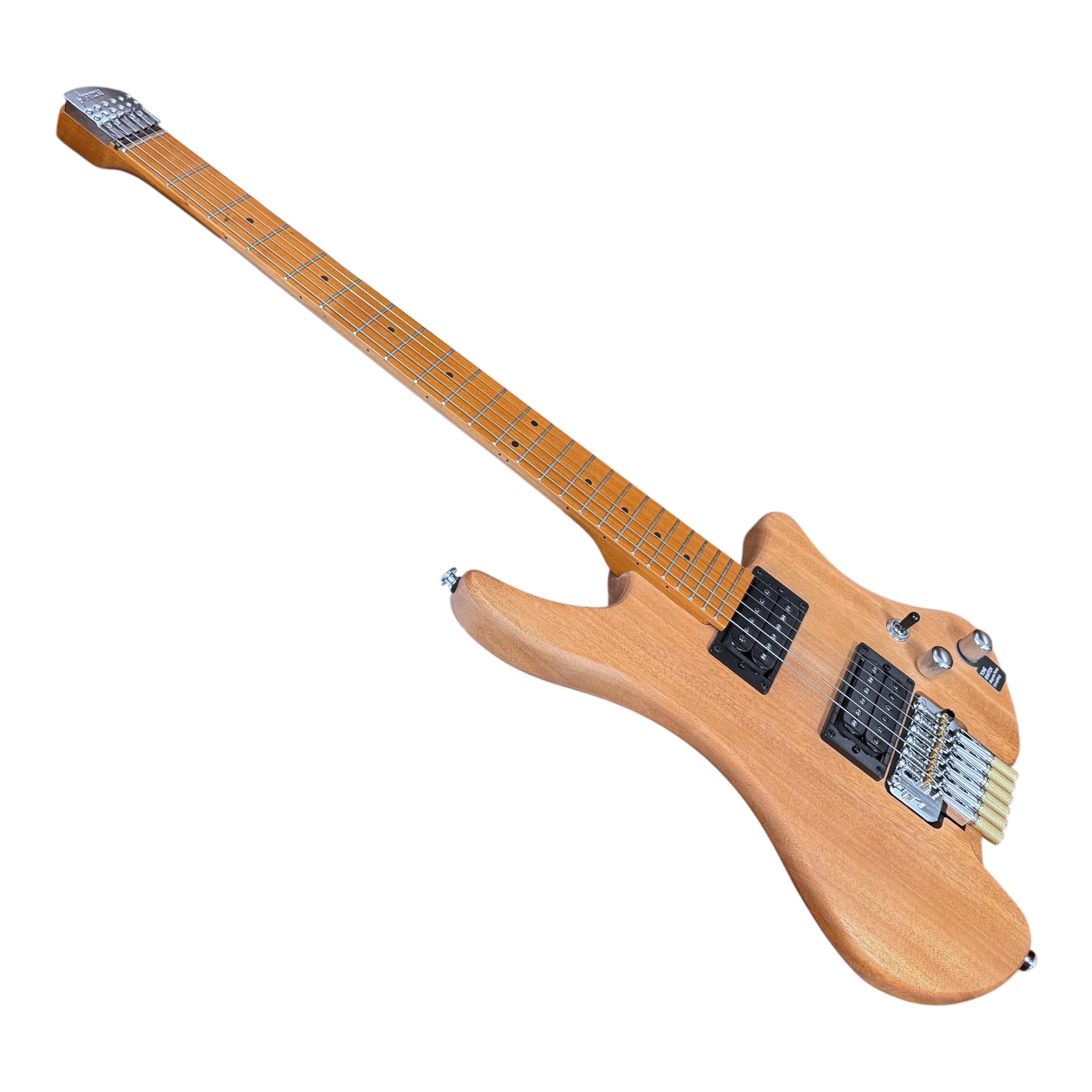 Haze HZHL1A Raw Woodgrain Headless Electric Guitar with Split Coil & Whammy