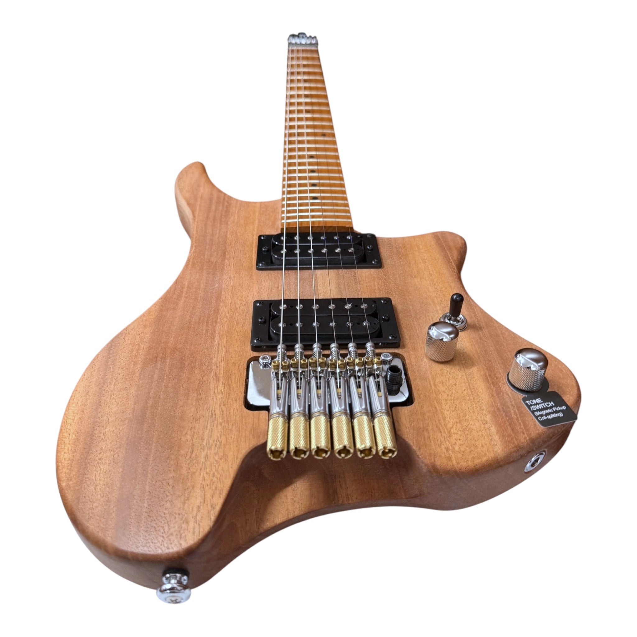 Haze HZHL1A Raw Woodgrain Headless Electric Guitar with Split Coil & Whammy
