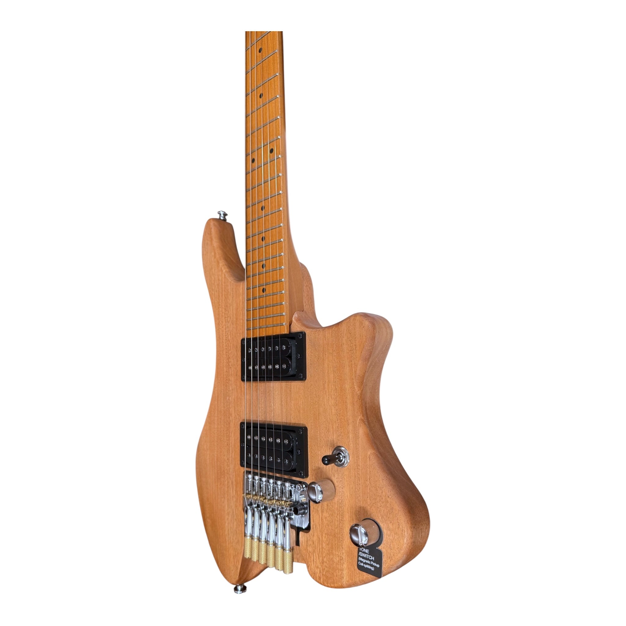 Haze HZHL1A Raw Woodgrain Headless Electric Guitar with Split Coil & Whammy