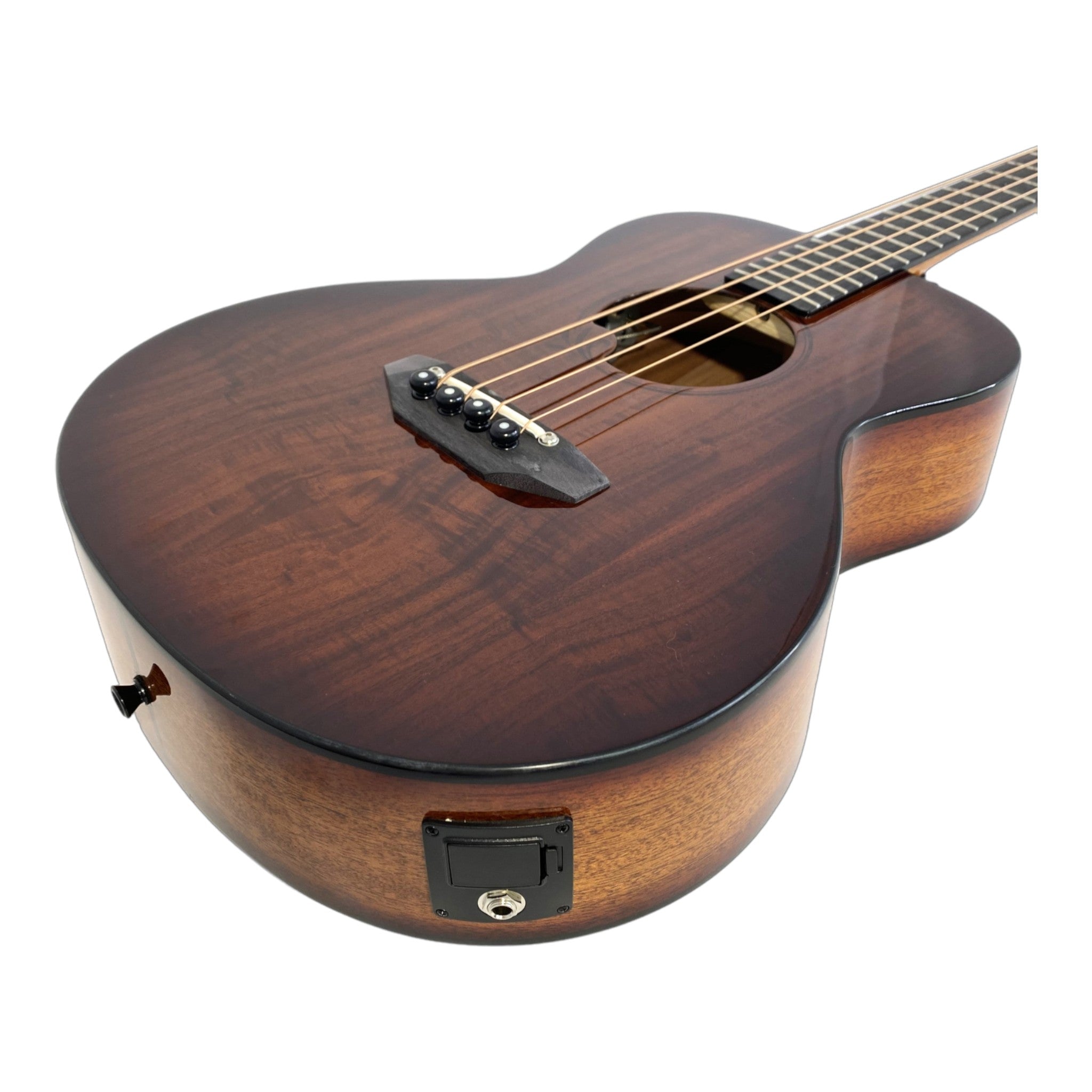 Haze 37" Solid Koa Top Height Adjustable Saddle Acoustic Bass Guitar - Natural HZMINISEBKOA