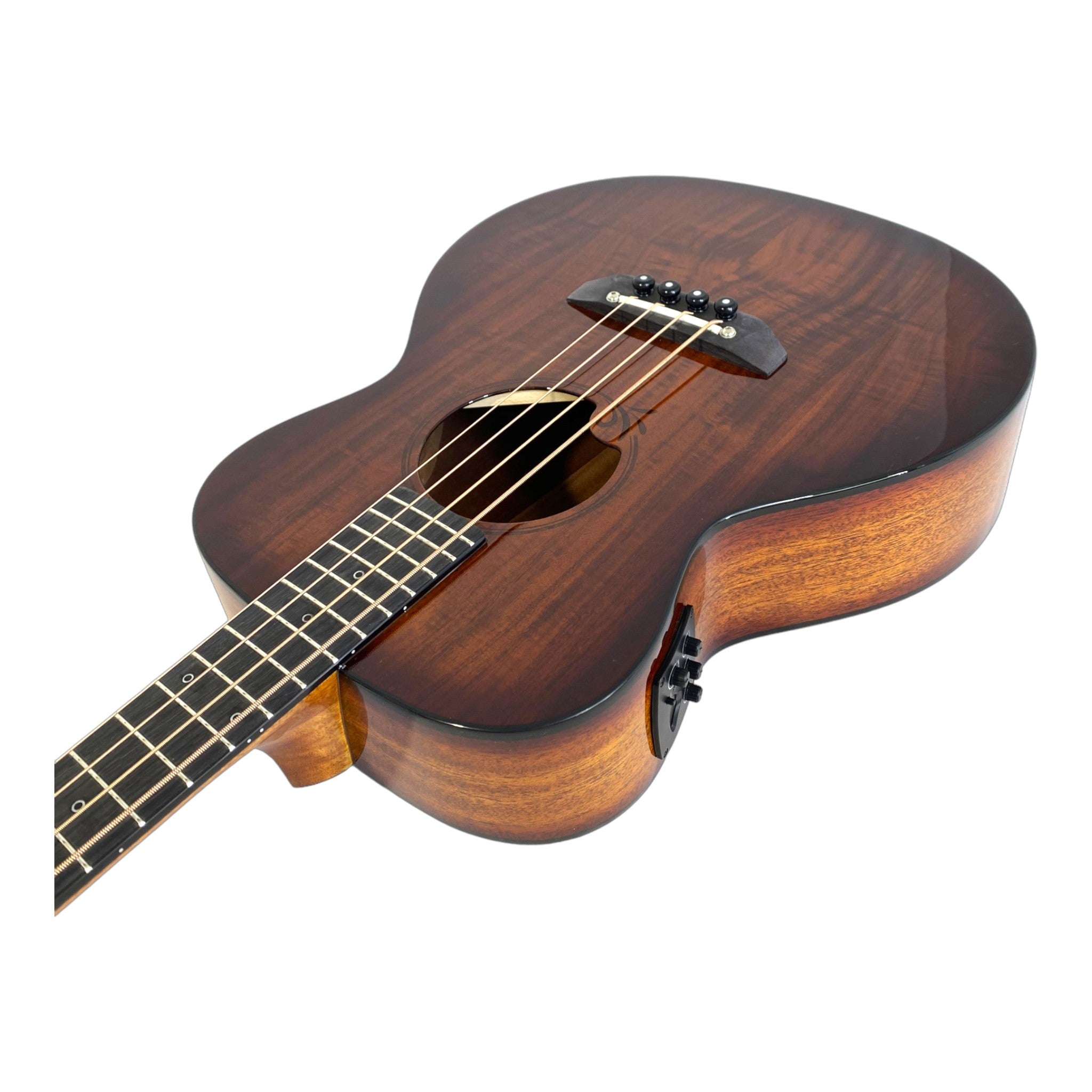 Haze 37" Solid Koa Top Height Adjustable Saddle Acoustic Bass Guitar - Natural HZMINISEBKOA