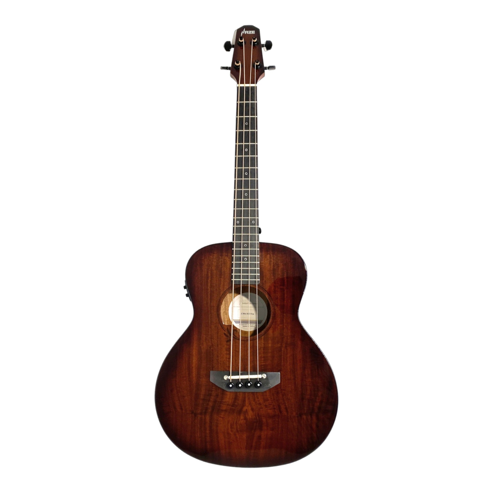 Haze 37" Solid Koa Top Height Adjustable Saddle Acoustic Bass Guitar - Natural HZMINISEBKOA