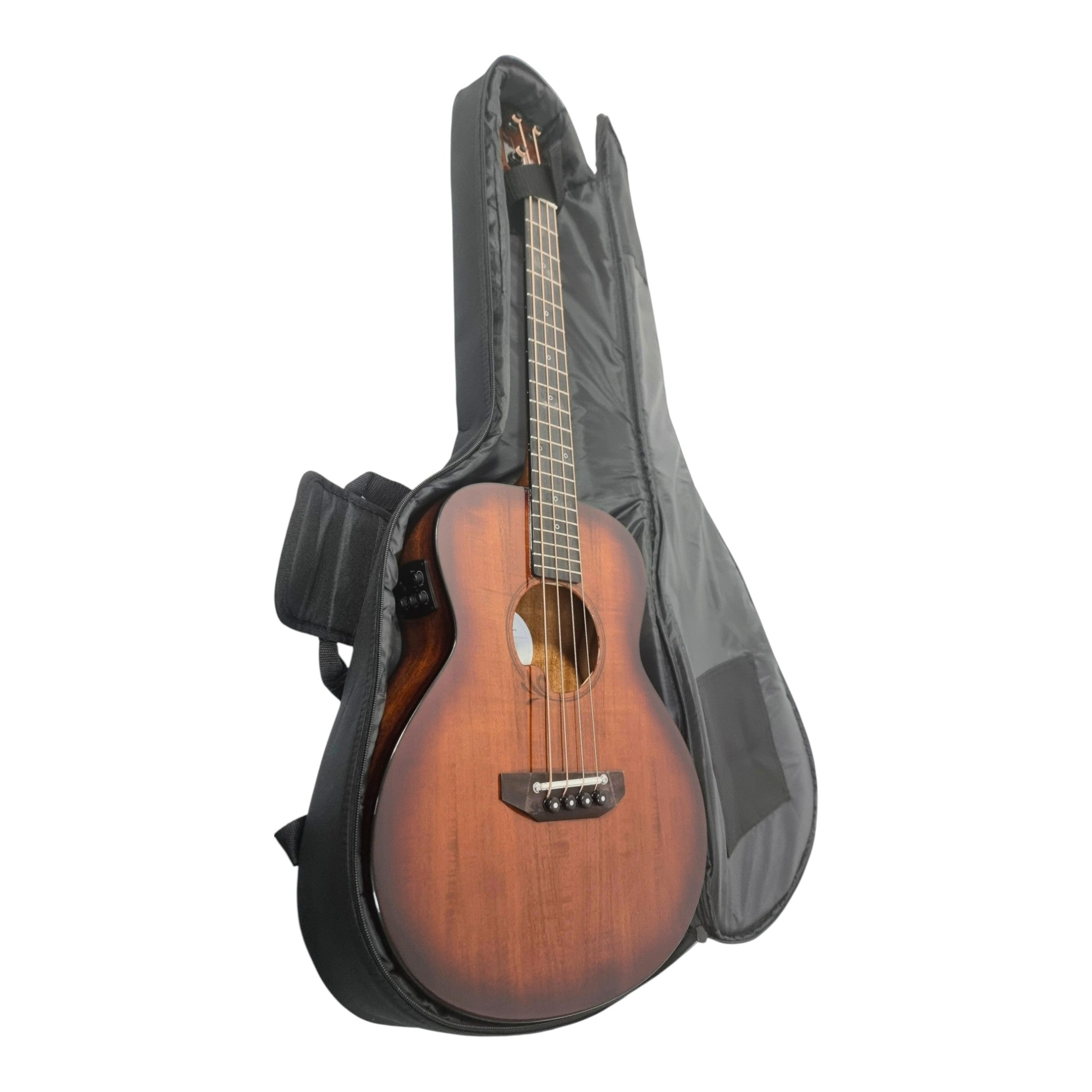 Haze 37" Solid Koa Top Height Adjustable Saddle Acoustic Bass Guitar - Natural HZMINISEBKOA