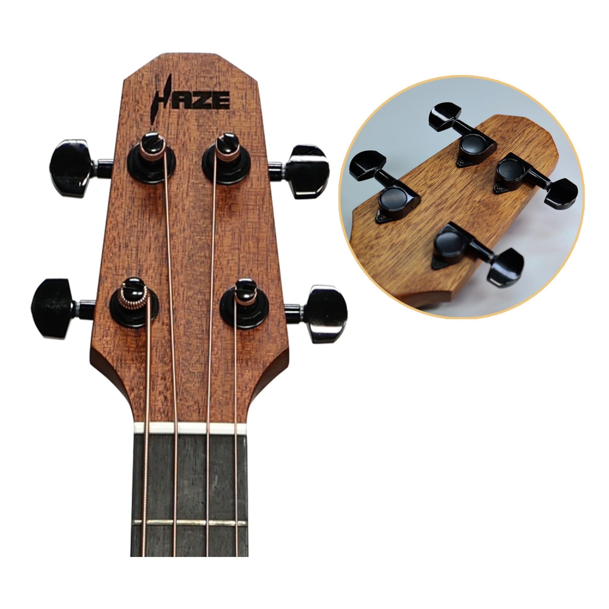 Haze 37" Solid Mahogany Top Height Adjustable Saddle Acoustic Bass Guitar - Natural HZMINISEBMH