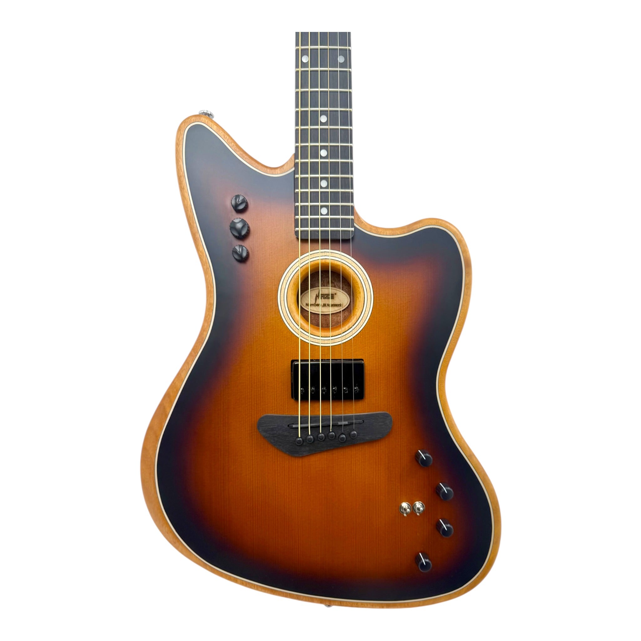 Haze JMACOUSTASONIC “SoundLab” Okoume Hollow-Body Hybrid HJM Electric-Acoustic Guitar in Matte Sunburst